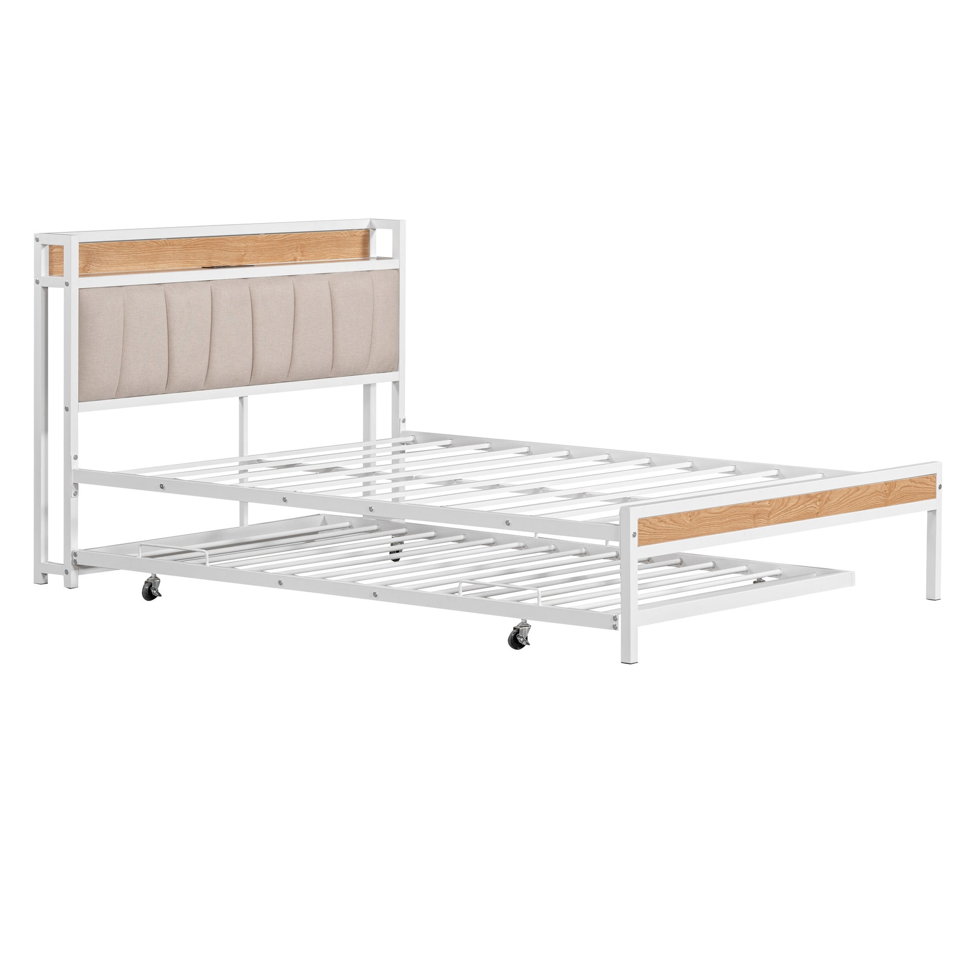 White Metal Full Bed Frame With Trundle-3