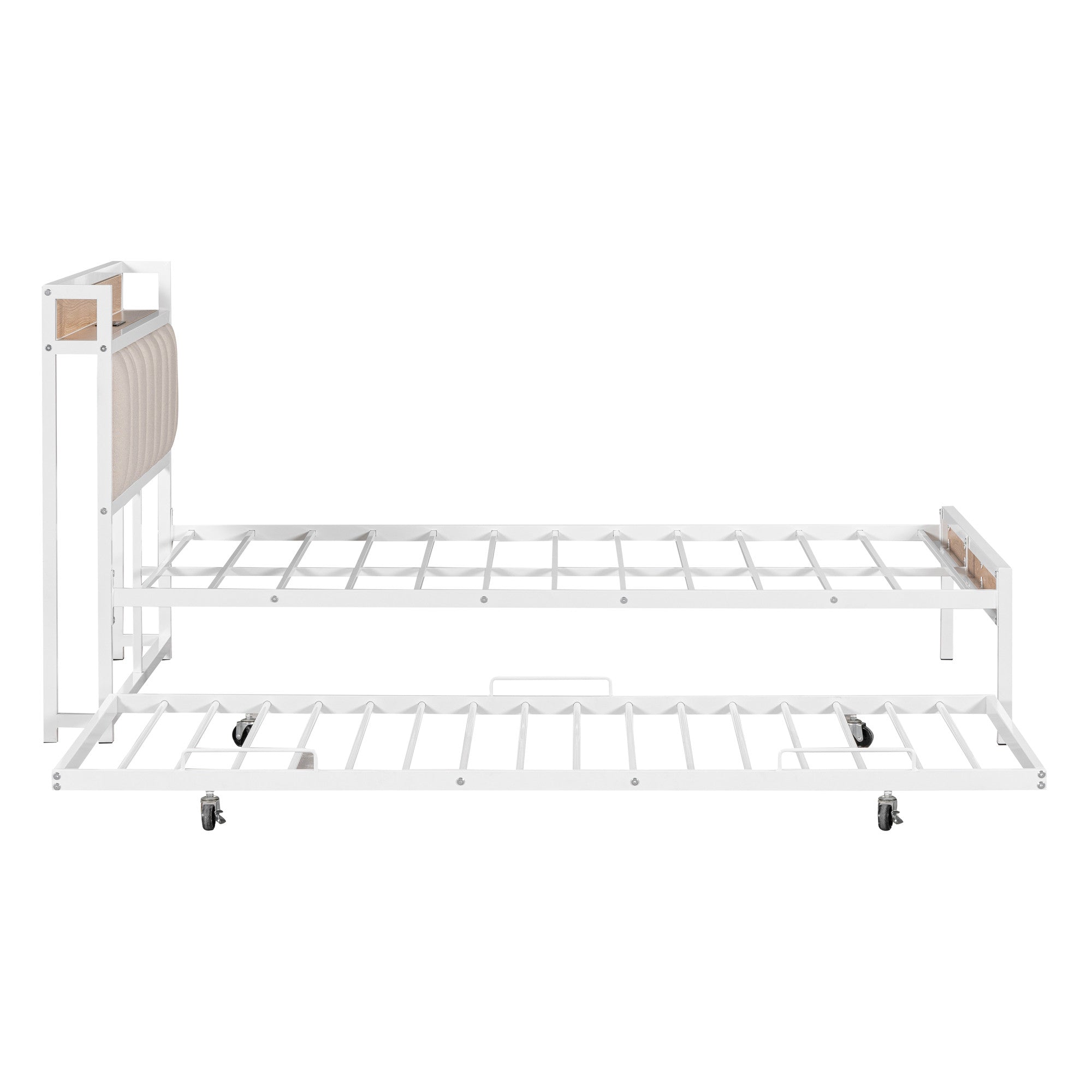 White Metal Full Bed Frame With Trundle-4