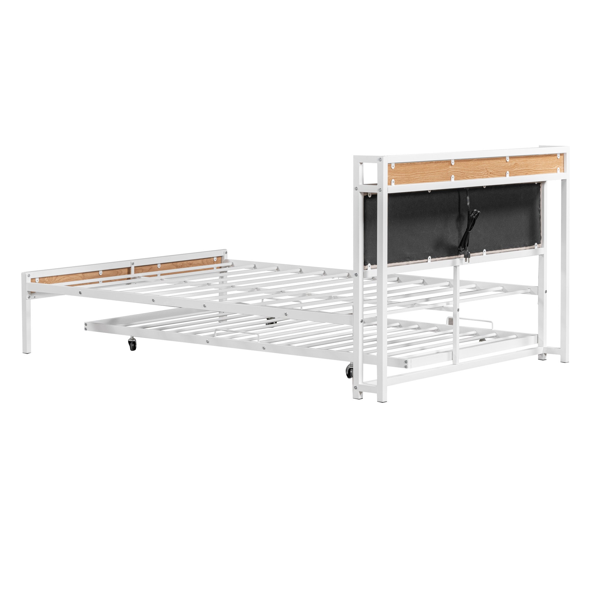 White Metal Full Bed Frame With Trundle-5