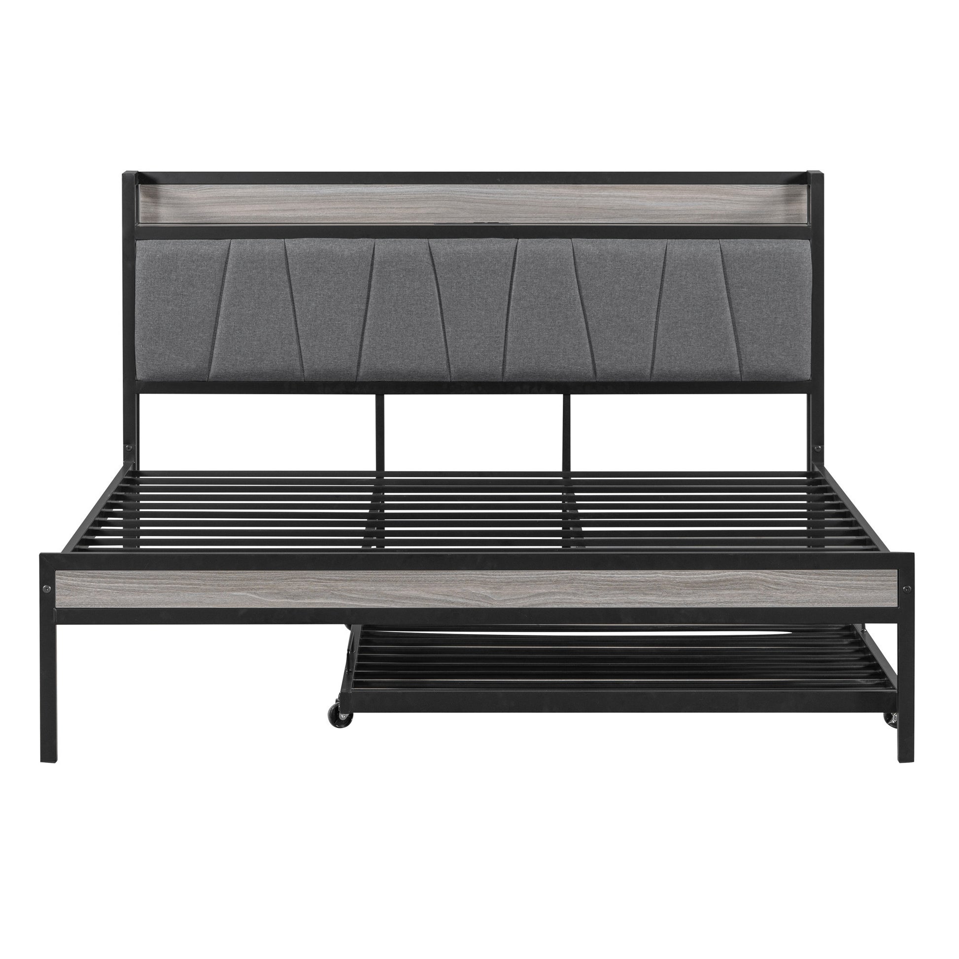 Black Metal Queen Bed Frame With Trundle-7