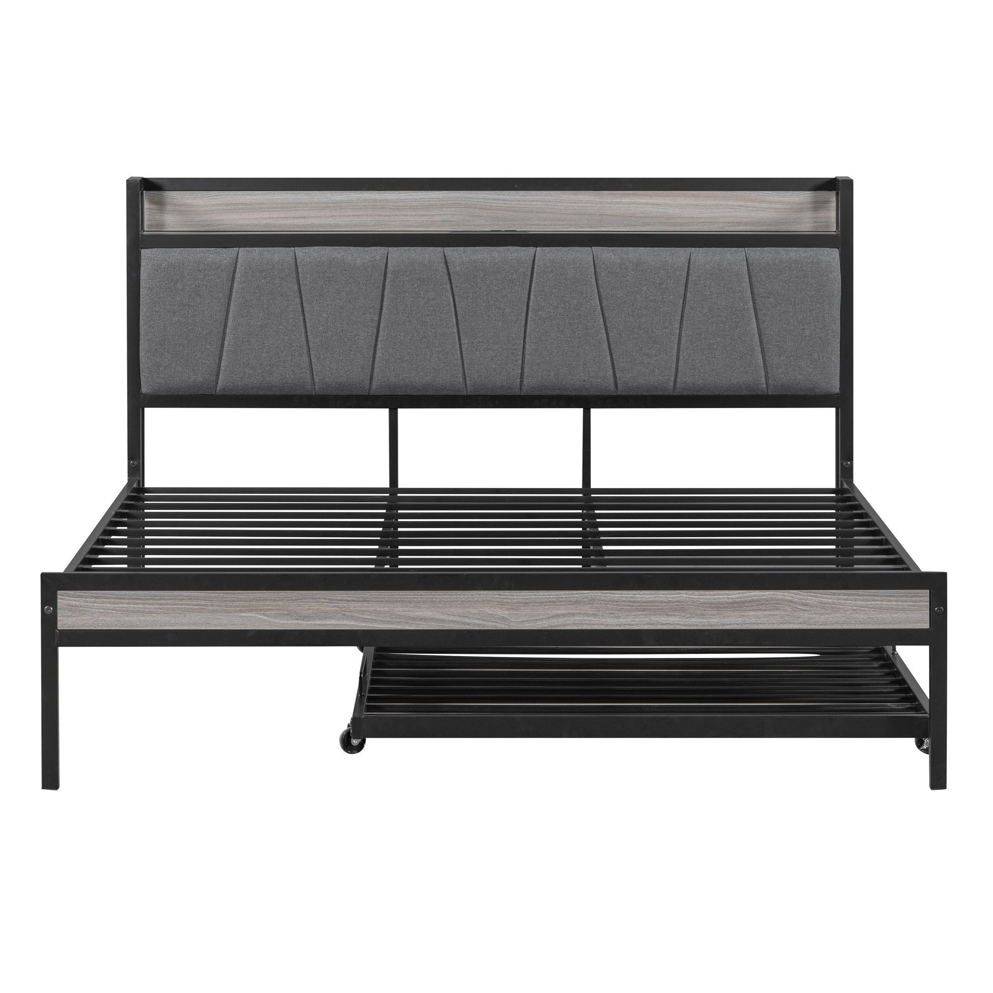 Black Metal Queen Bed Frame With Trundle-7