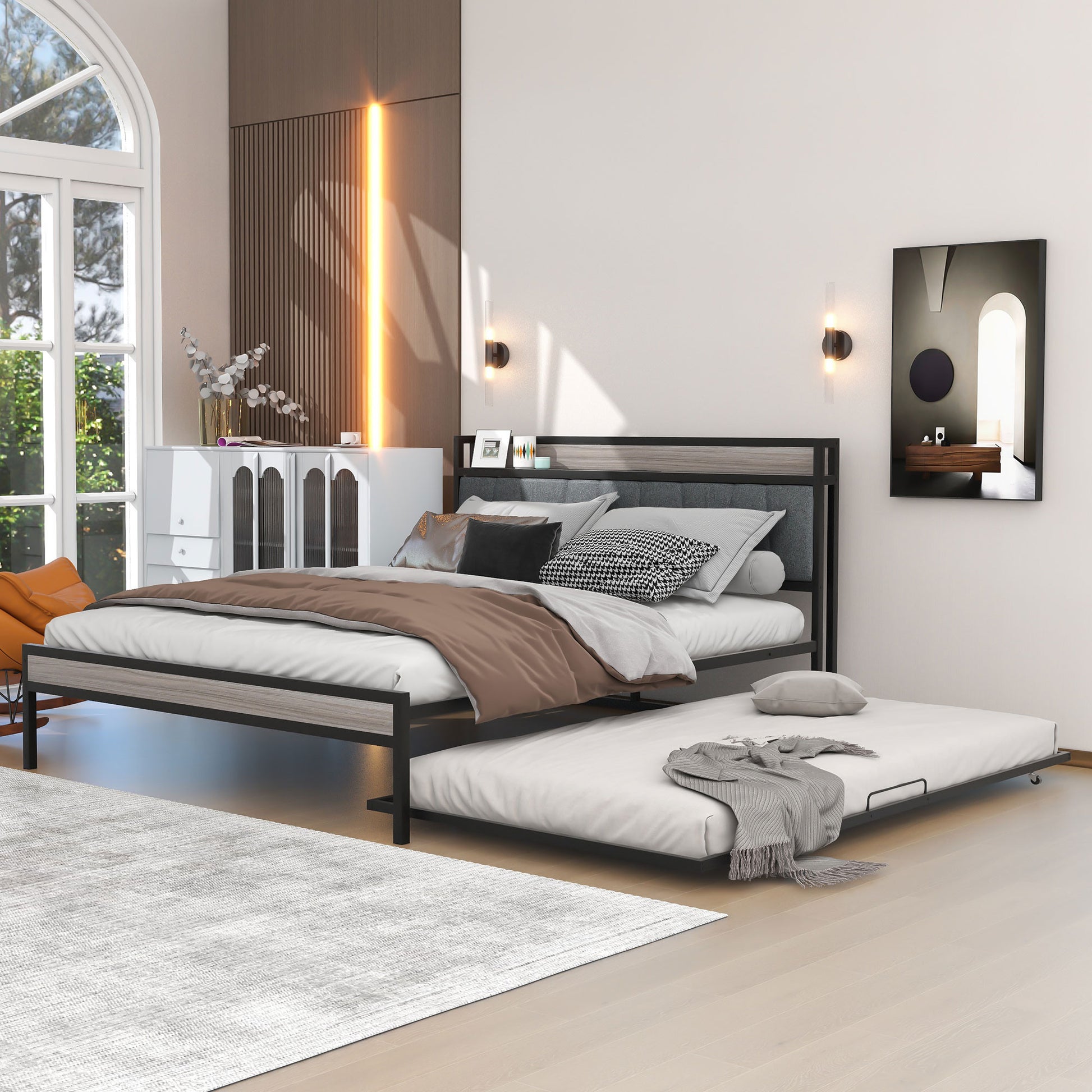Black Metal Queen Bed Frame With Trundle-8