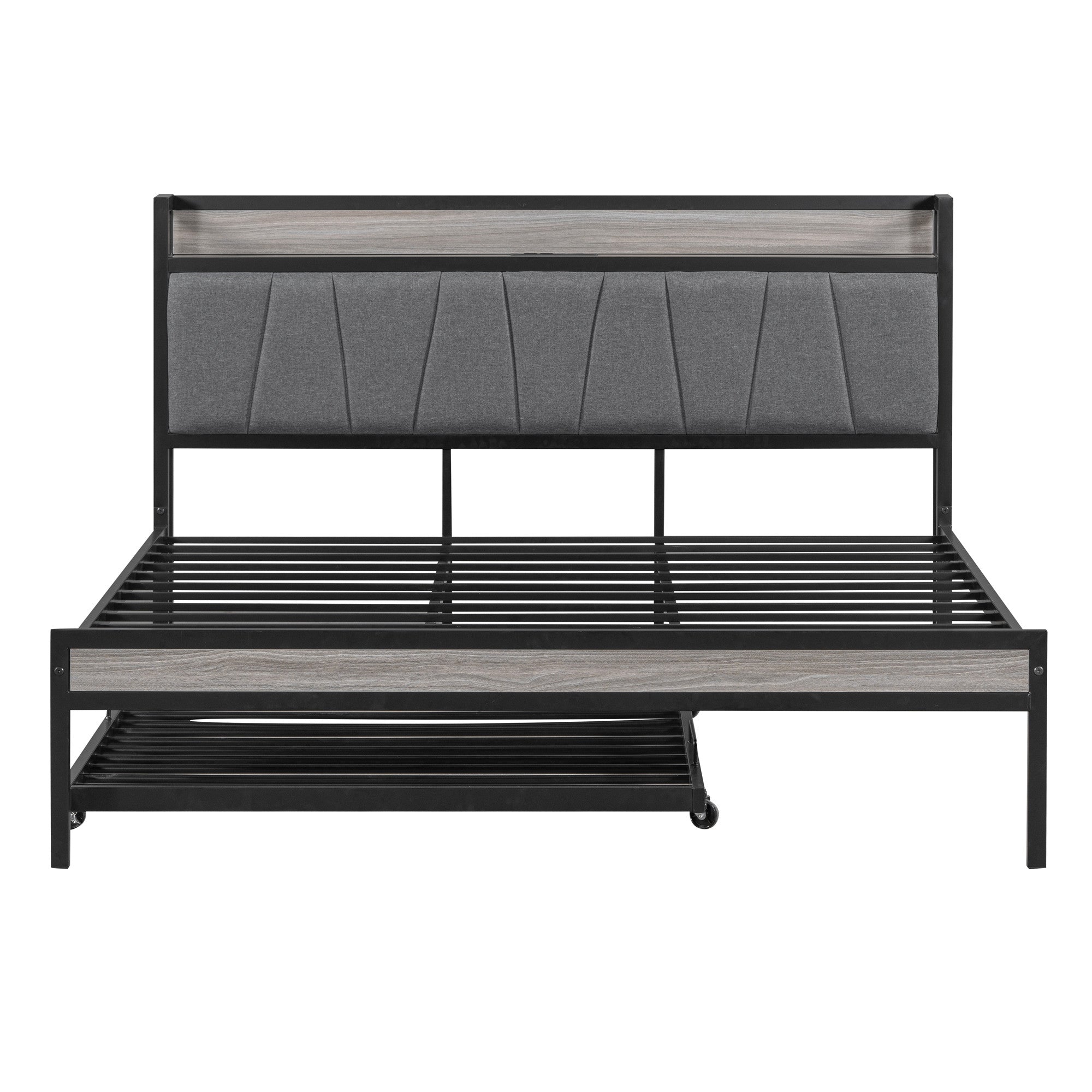 Black Metal Queen Bed Frame With Trundle-1