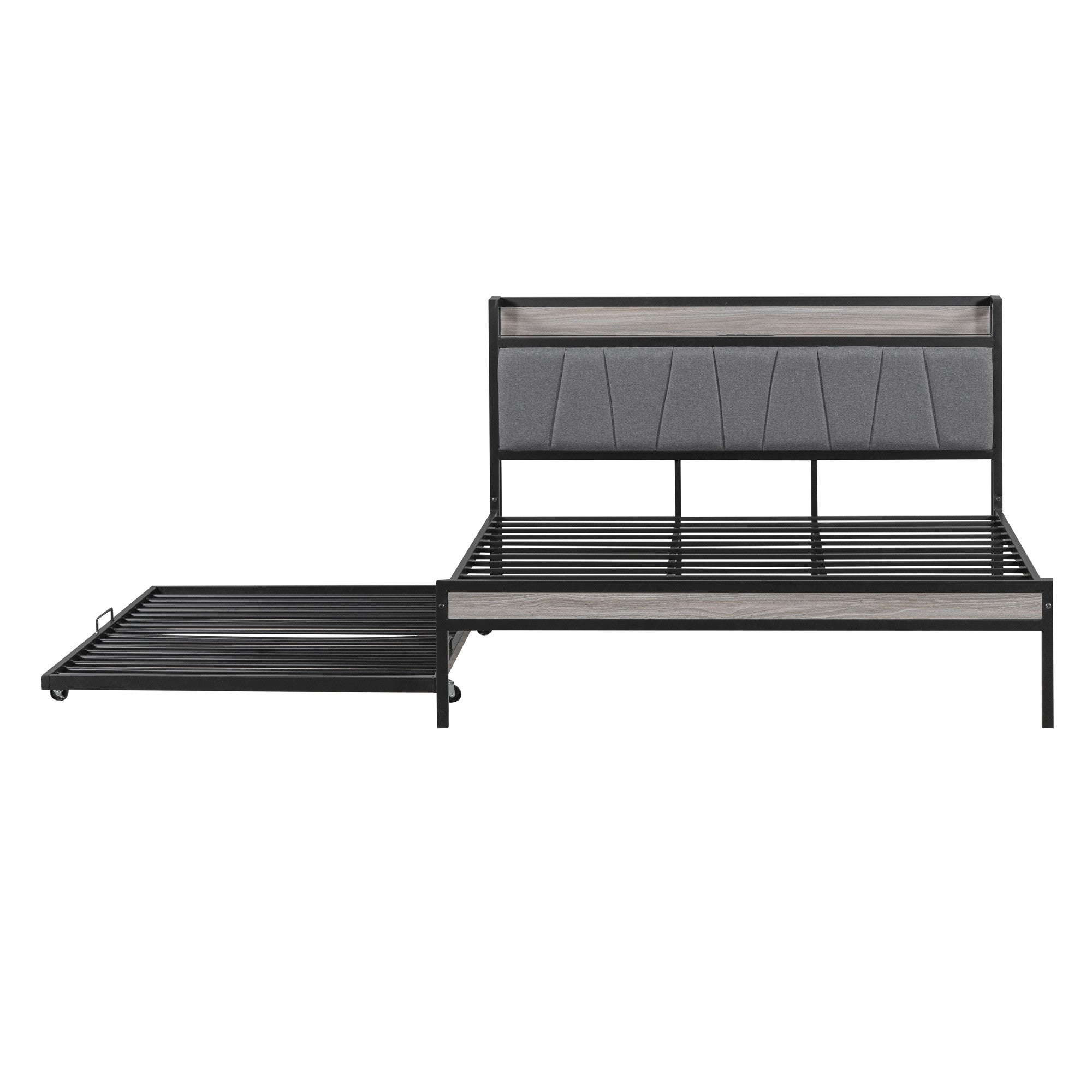 Black Metal Queen Bed Frame With Trundle-2