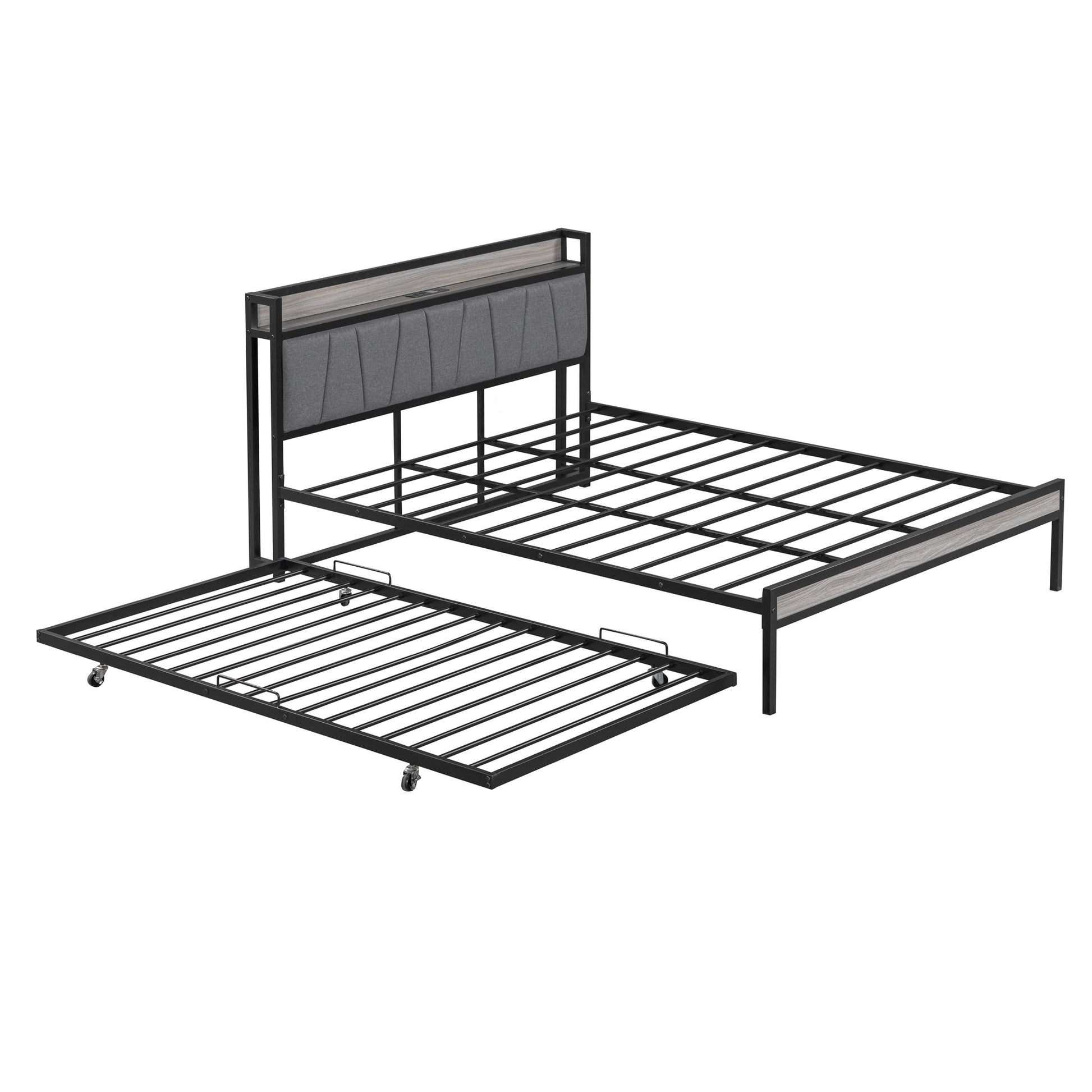 Black Metal Queen Bed Frame With Trundle-3