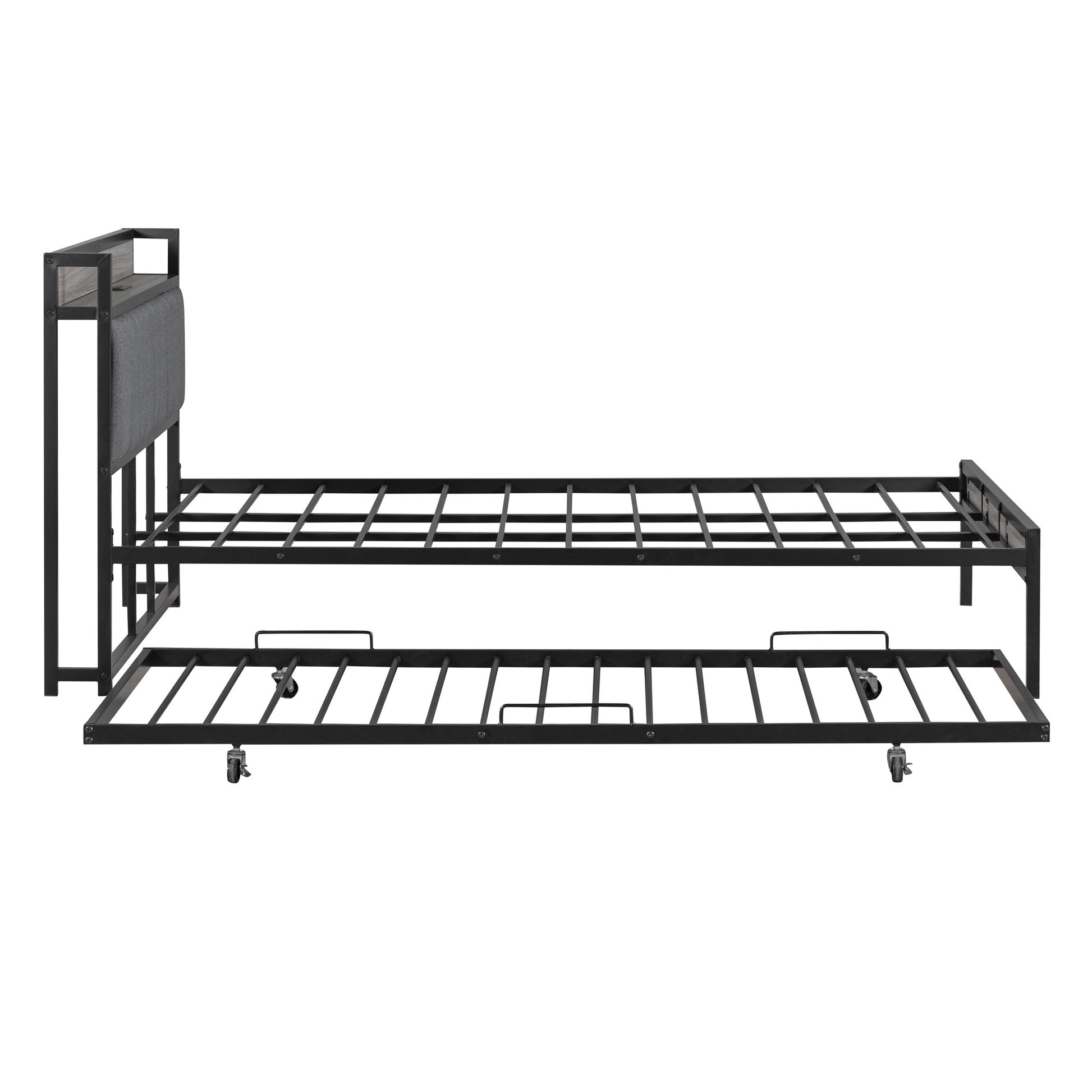 Black Metal Queen Bed Frame With Trundle-4