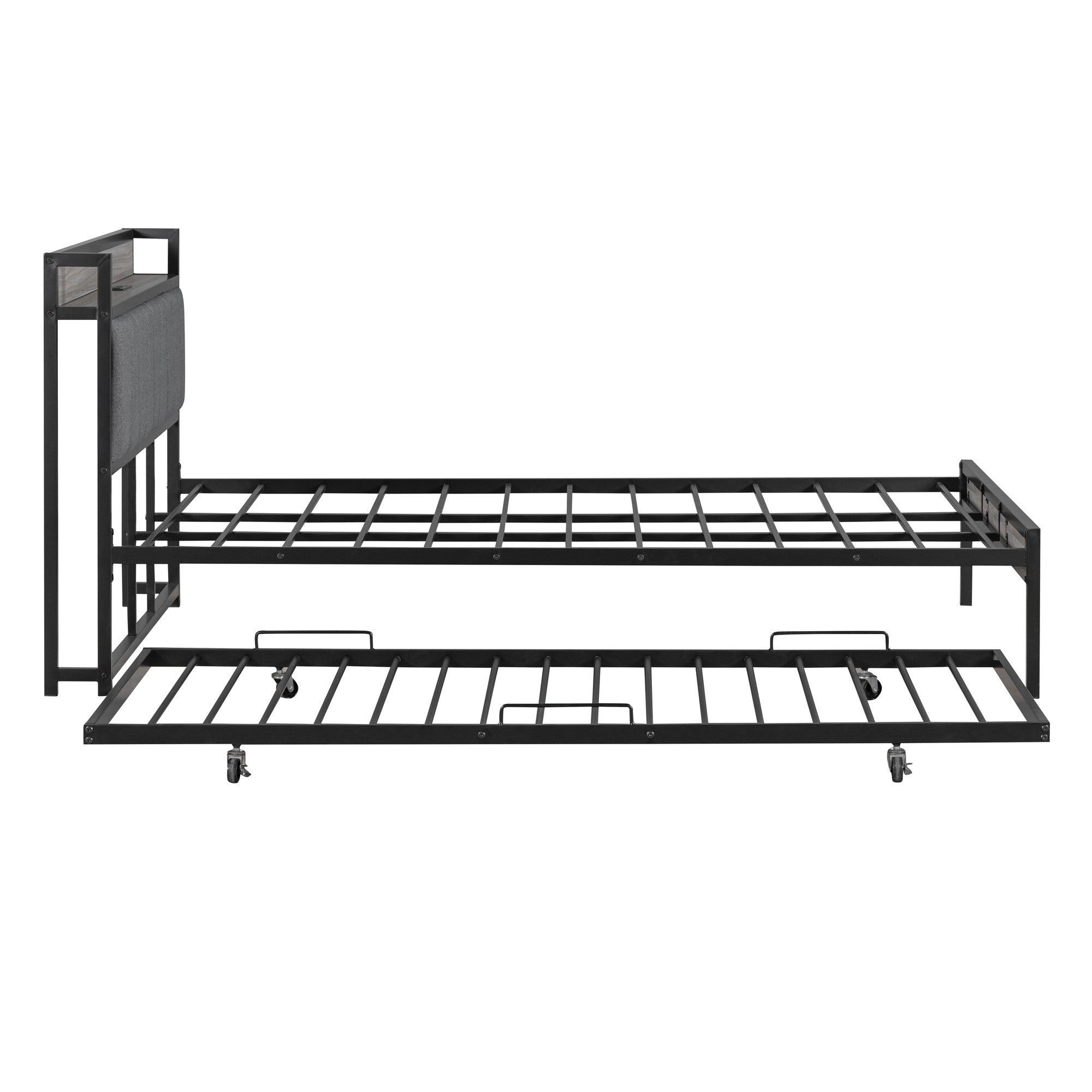 Black Metal Queen Bed Frame With Trundle-4