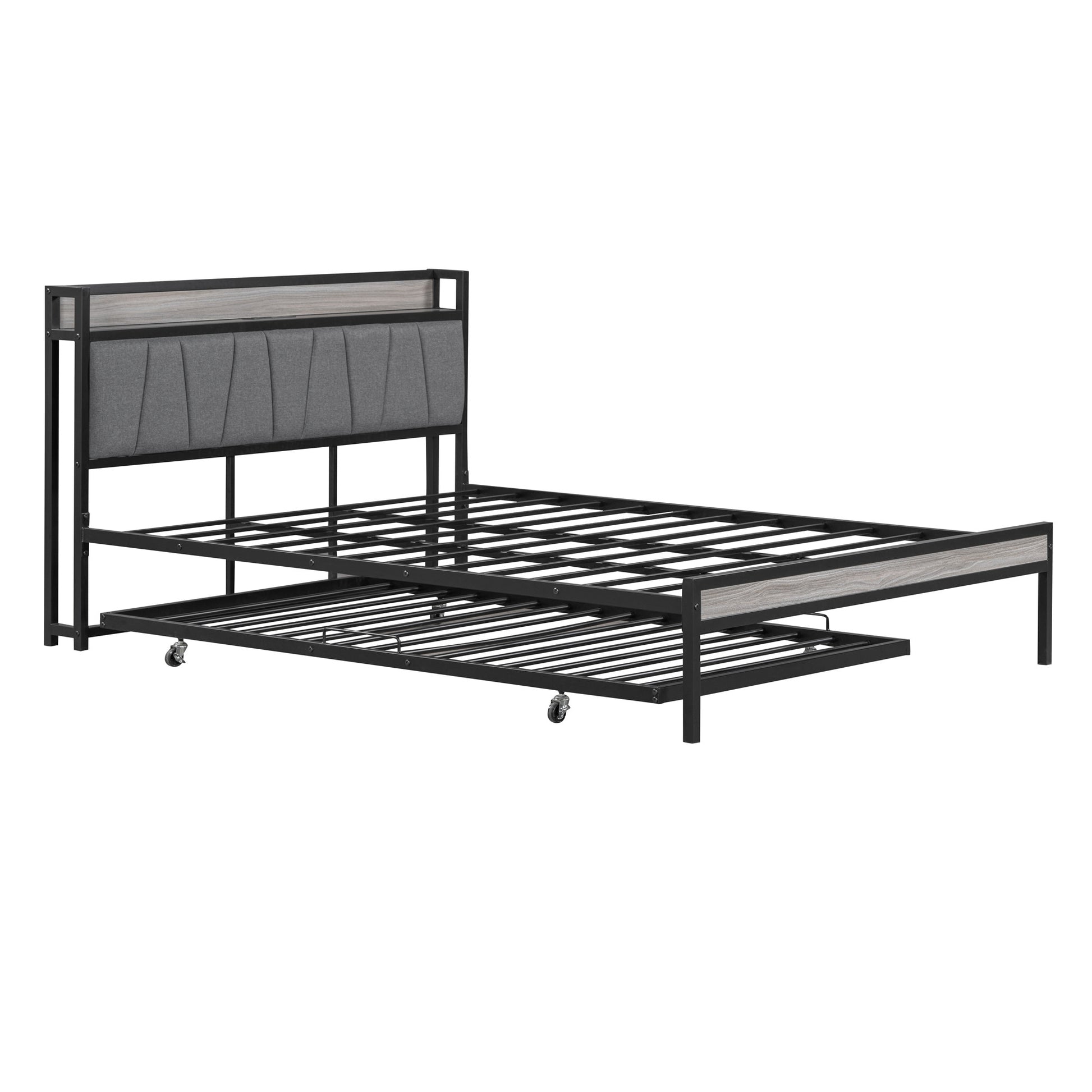 Black Metal Queen Bed Frame With Trundle-5