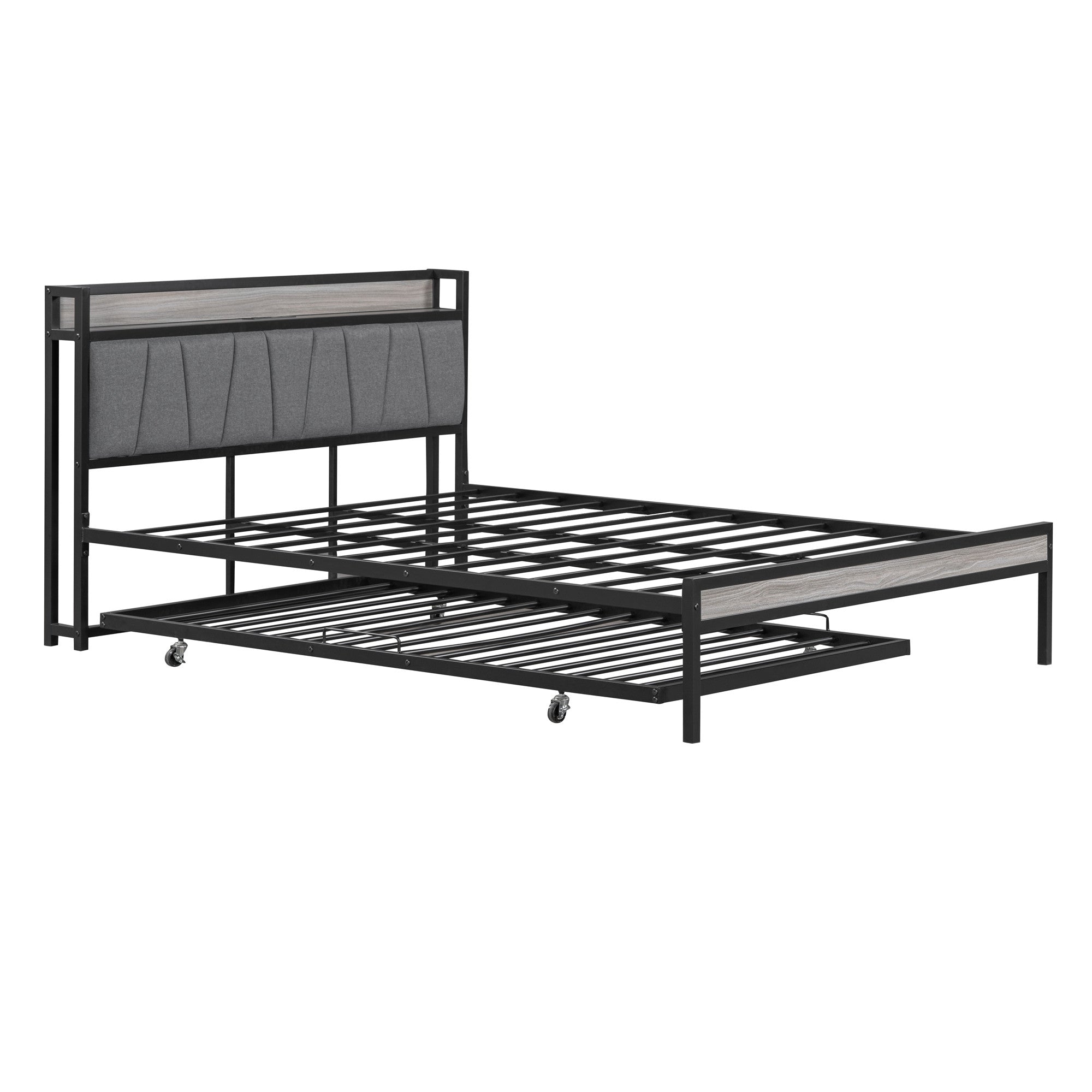 Black Metal Queen Bed Frame With Trundle-5