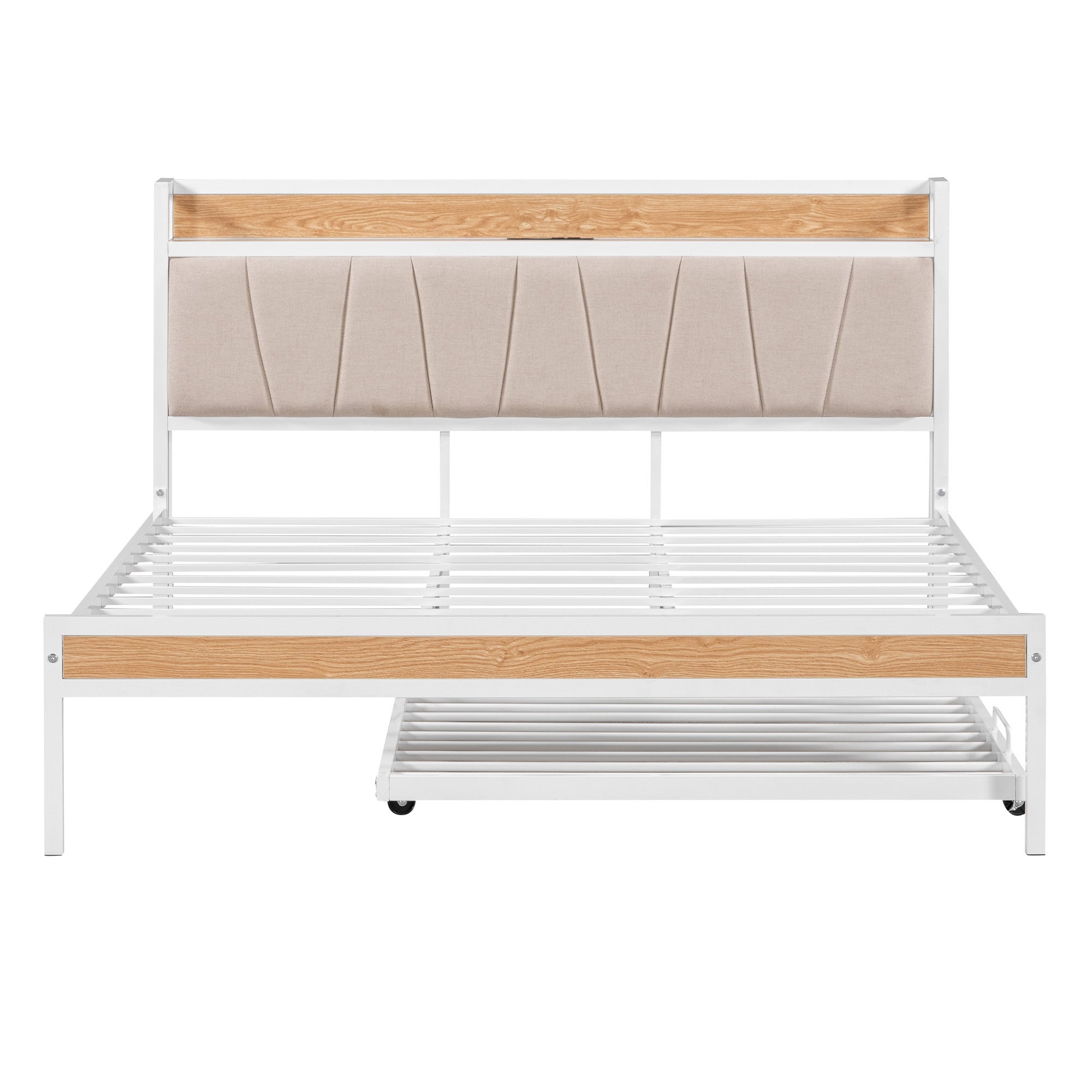 White Metal Queen Bed Frame With Trundle-7
