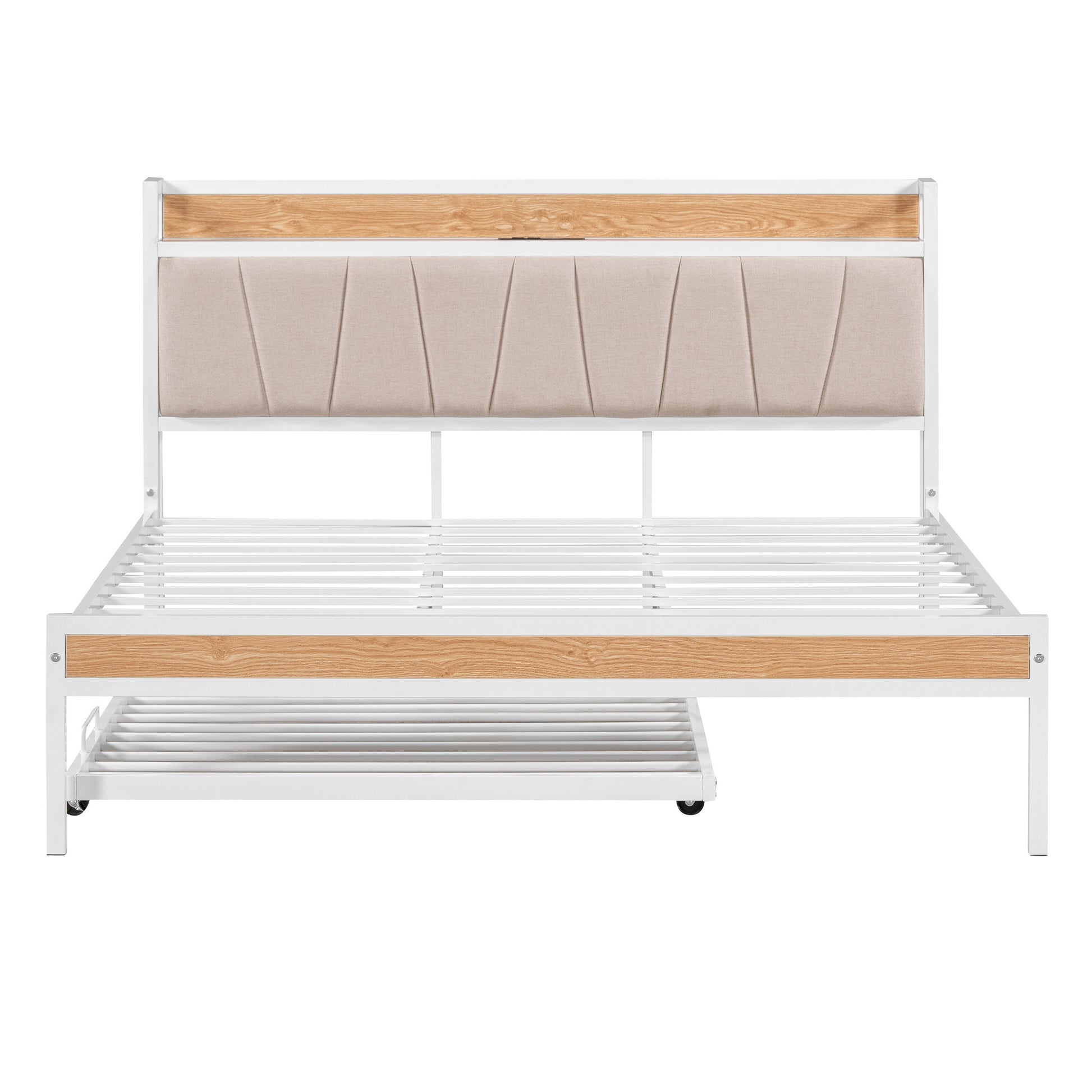 White Metal Queen Bed Frame With Trundle-1
