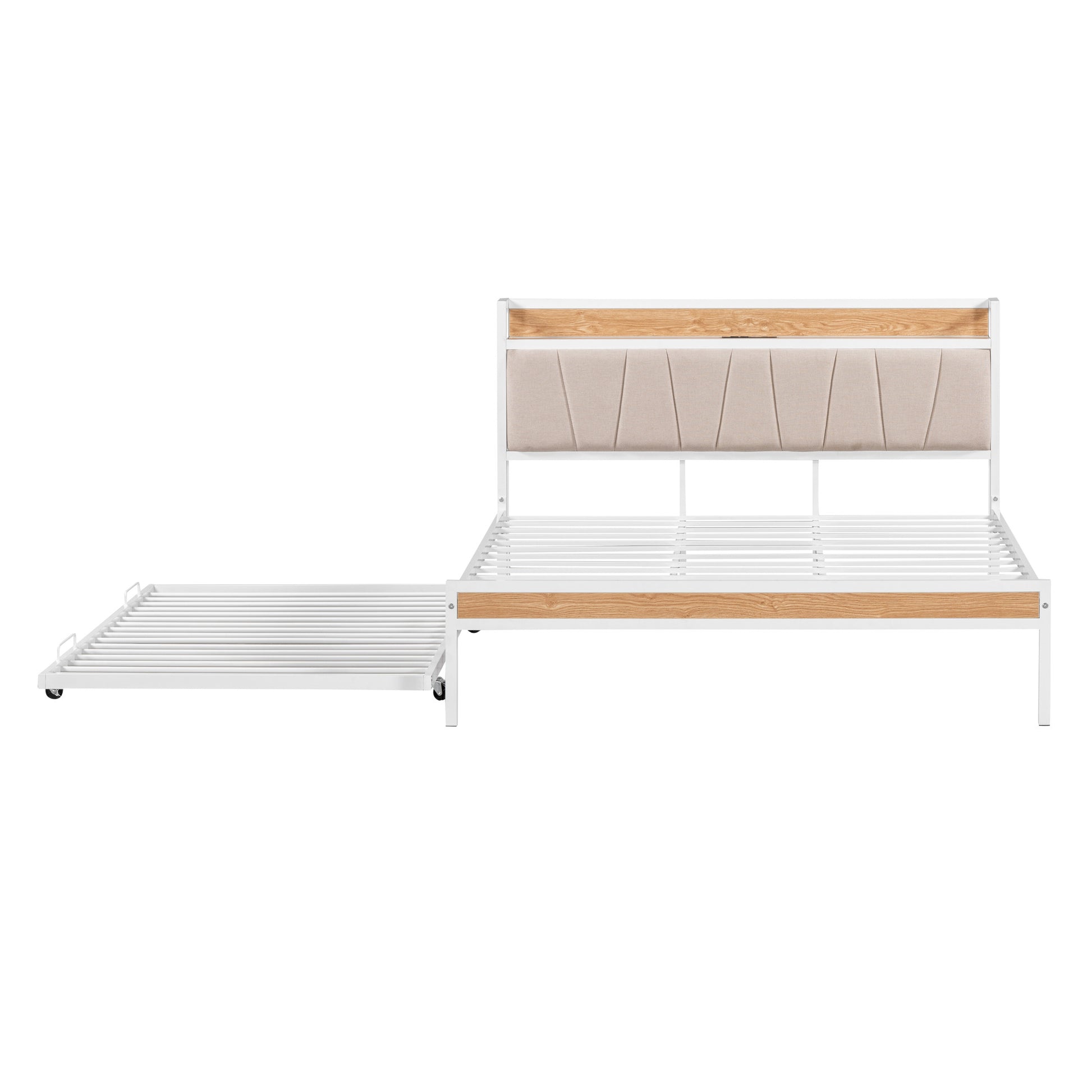 White Metal Queen Bed Frame With Trundle-2