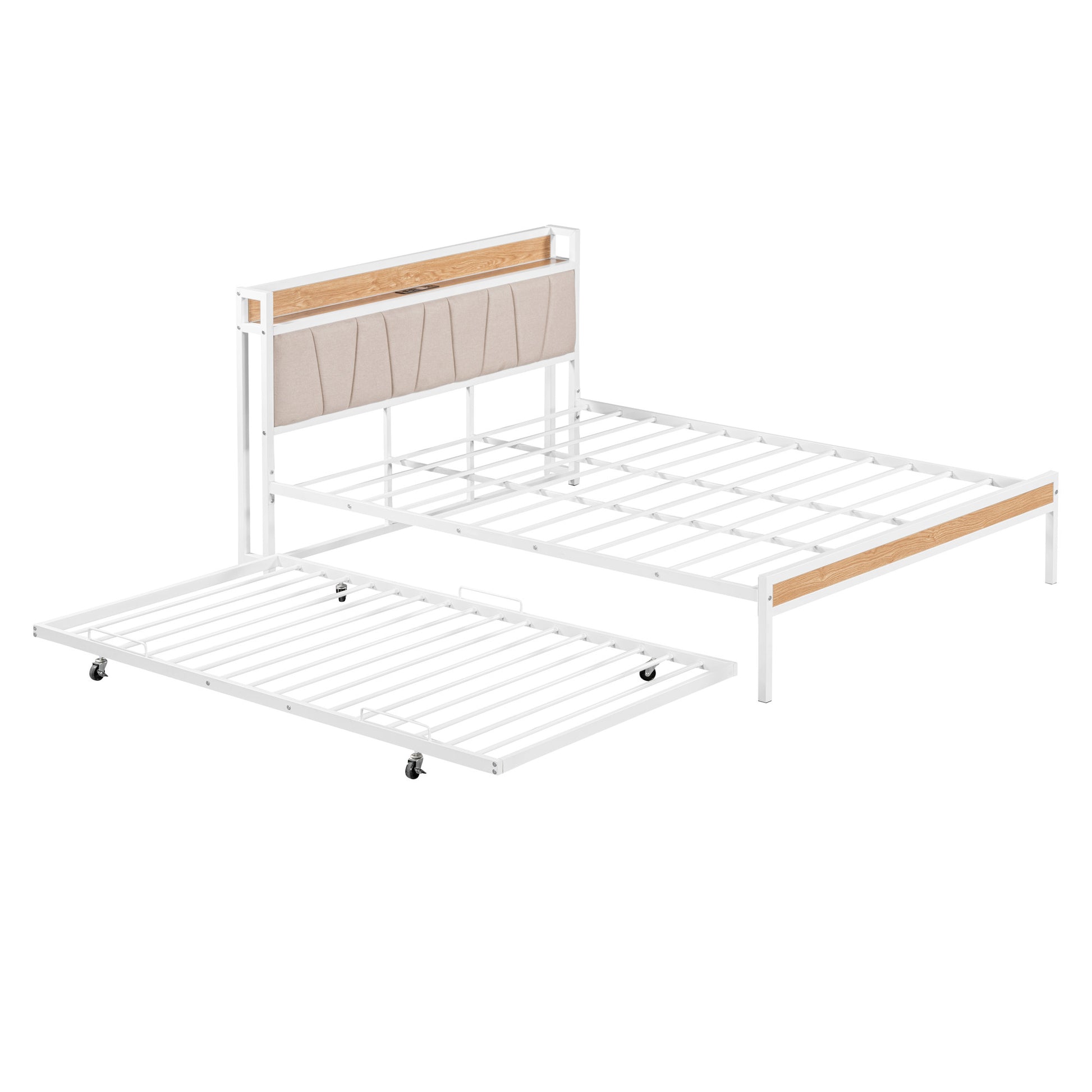White Metal Queen Bed Frame With Trundle-4