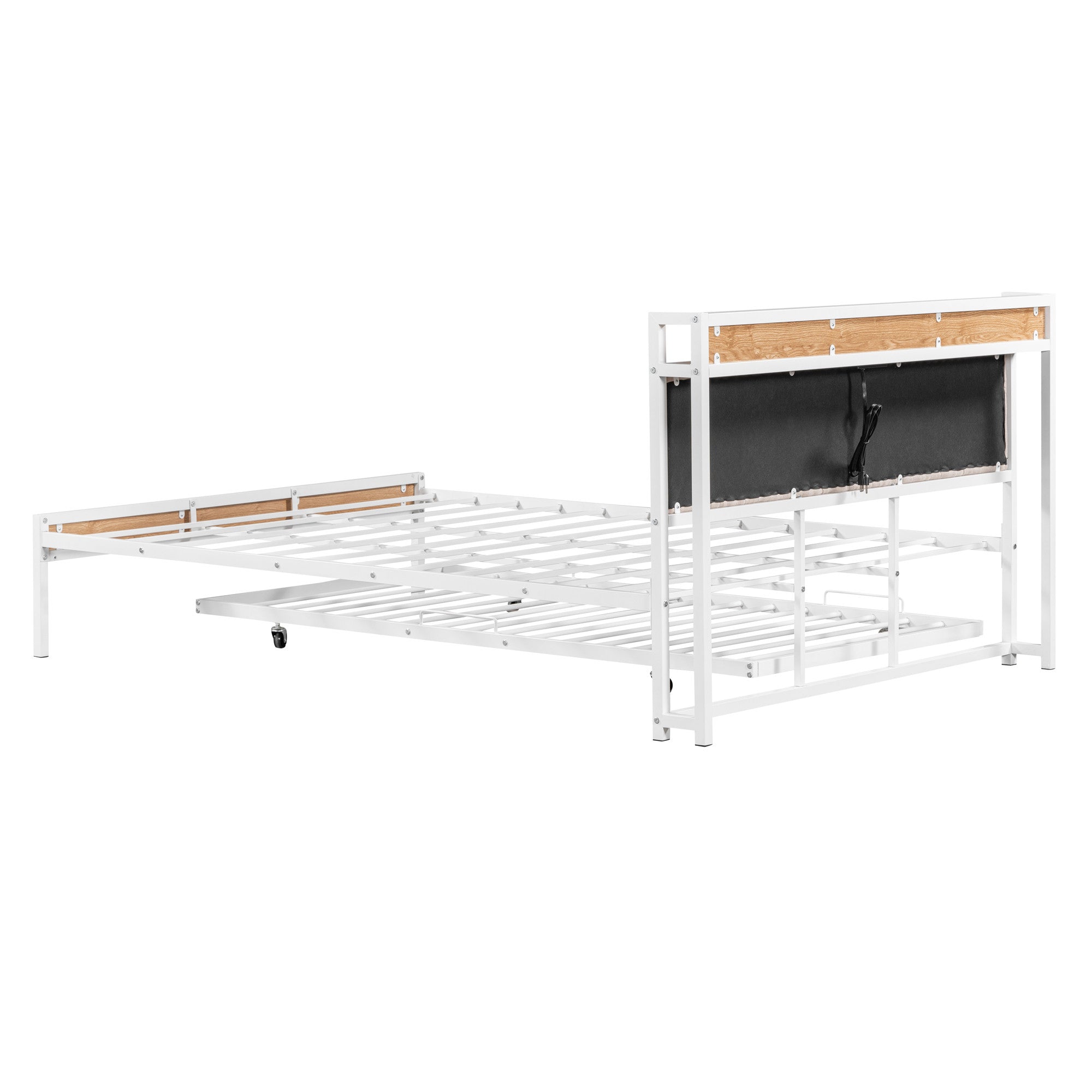 White Metal Queen Bed Frame With Trundle-3