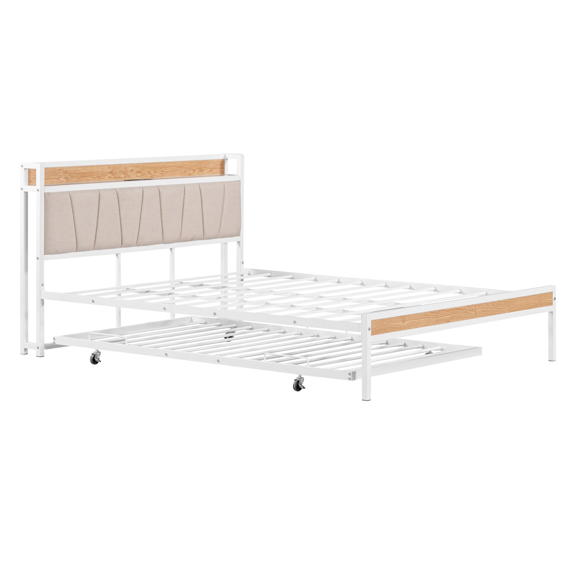 White Metal Queen Bed Frame With Trundle-5