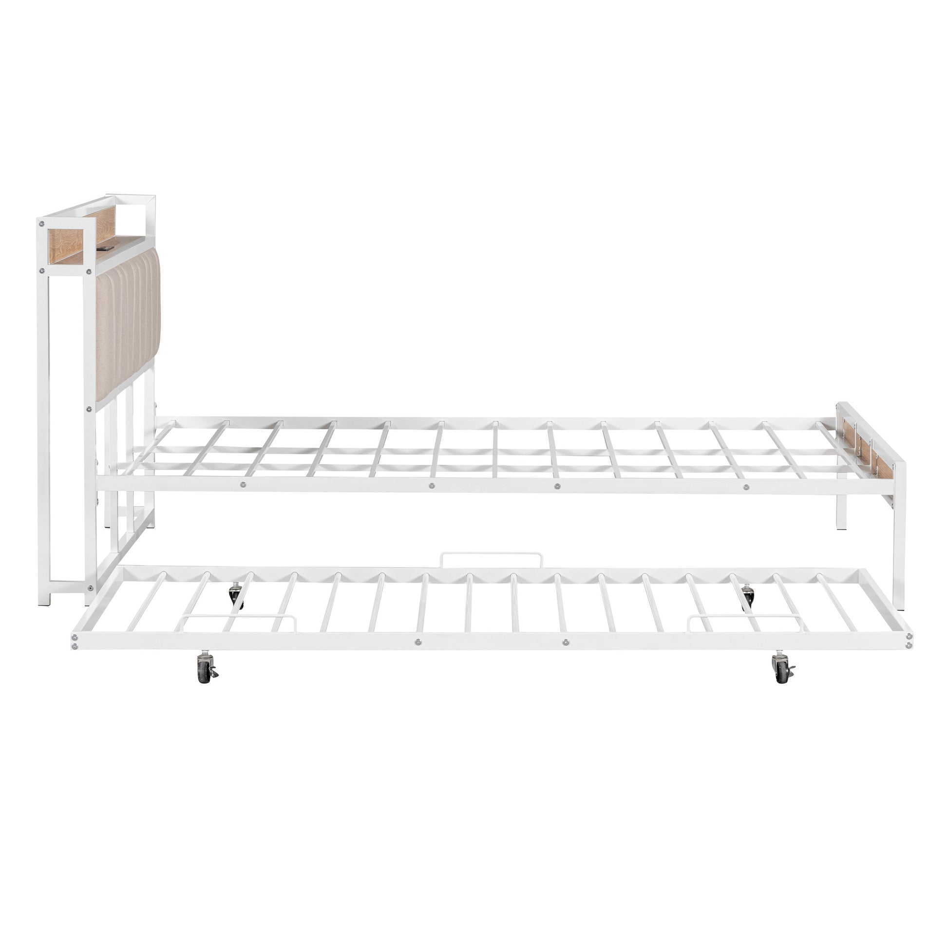 White Metal Queen Bed Frame With Trundle-6