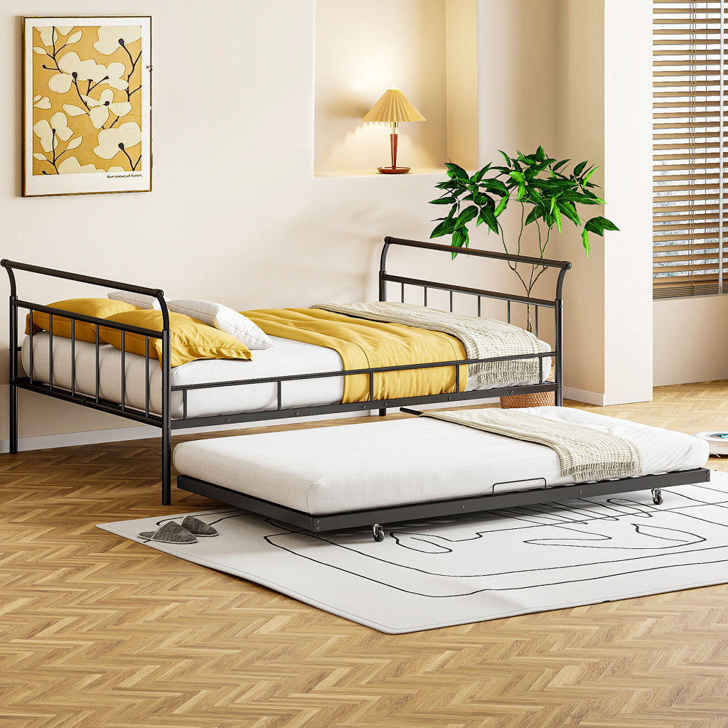 Black Metal Full Day Bed With Trundle-8