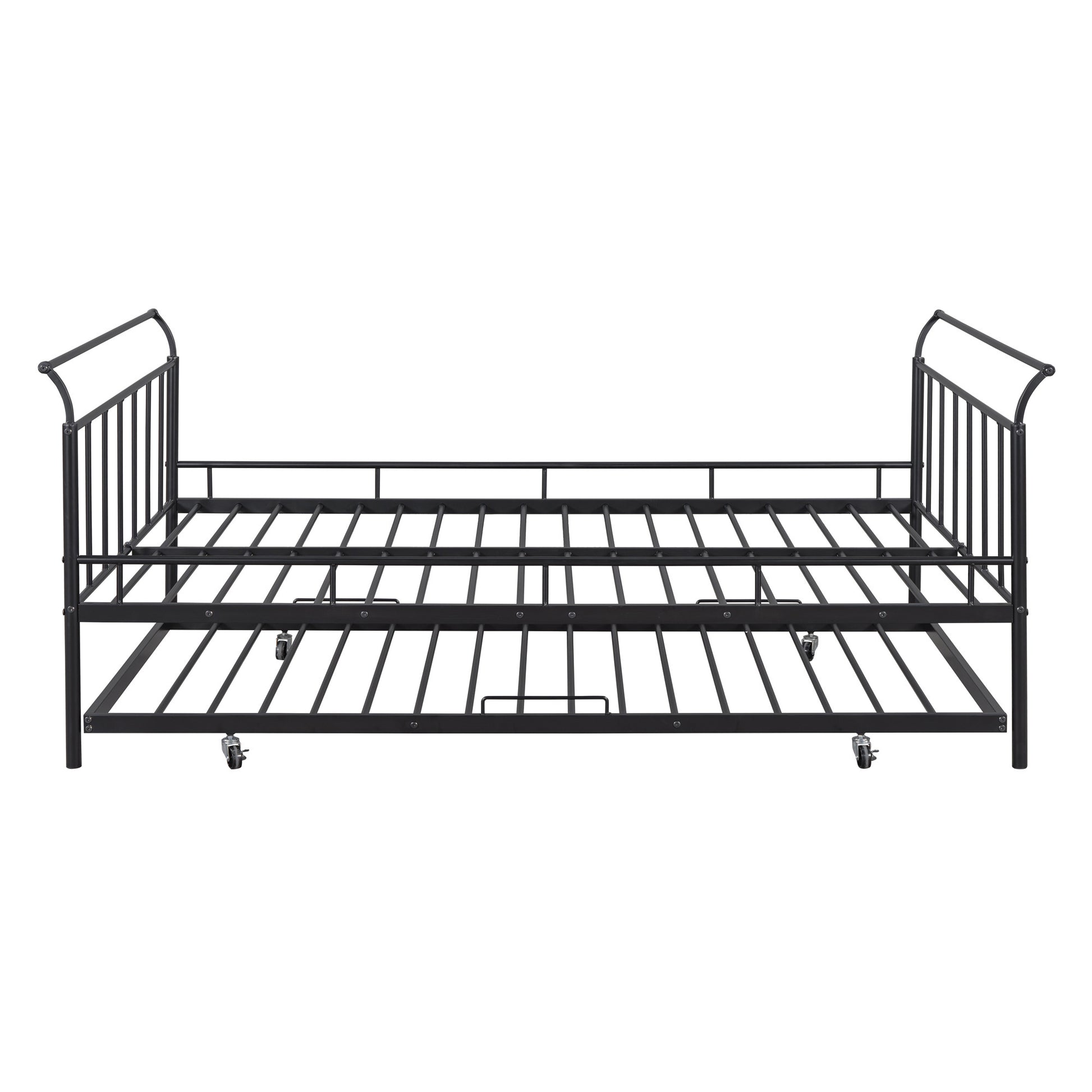 Black Metal Full Day Bed With Trundle-1