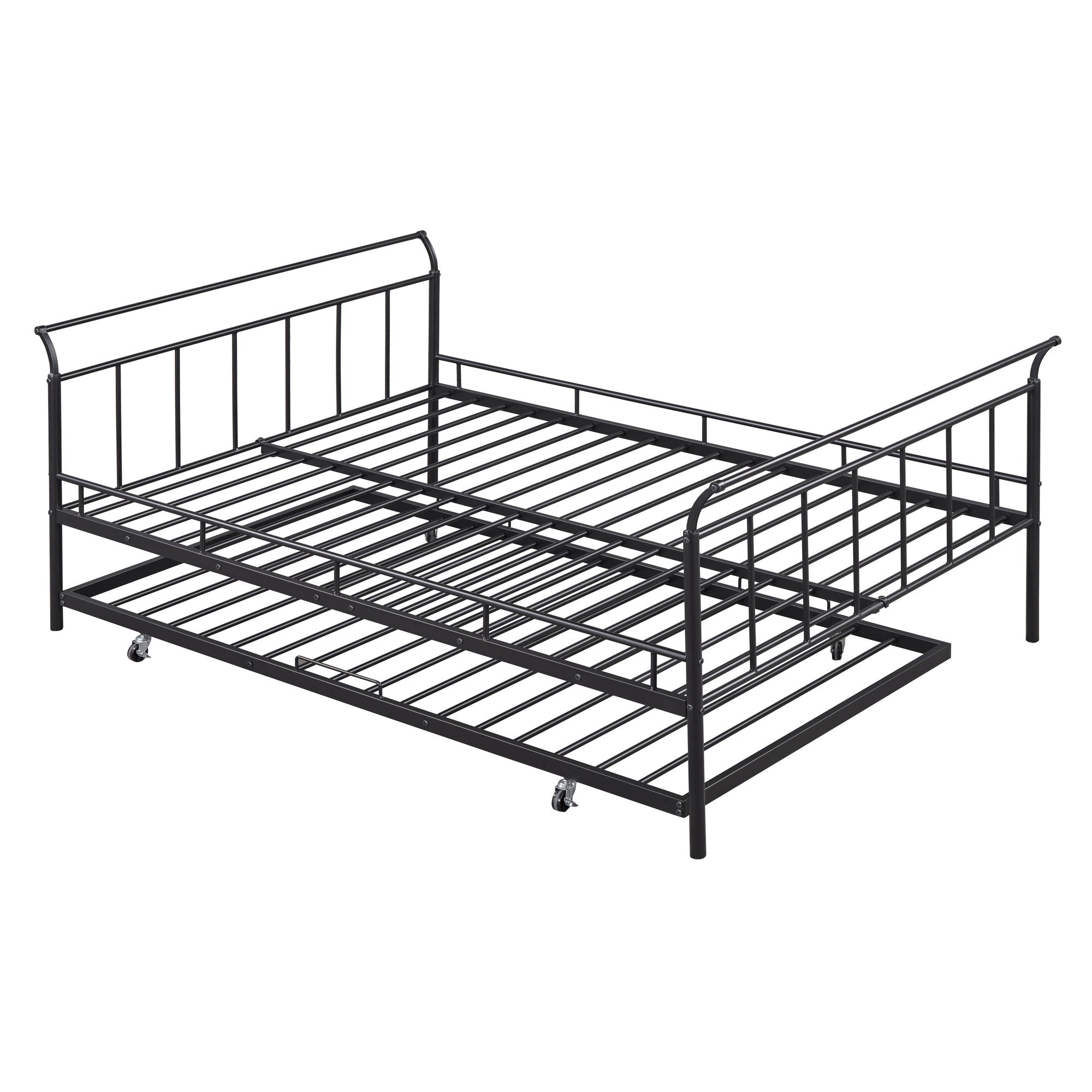 Black Metal Full Day Bed With Trundle-4