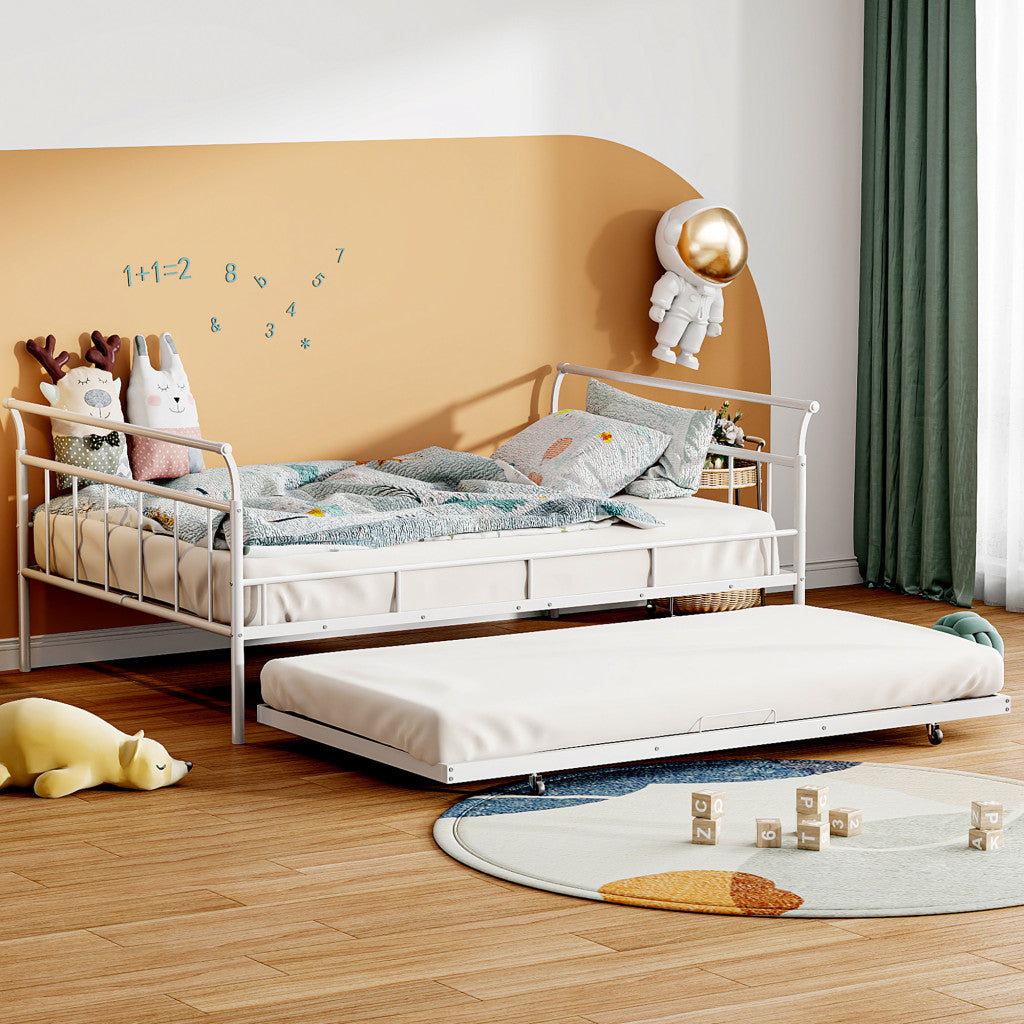 White Metal Full Day Bed With Trundle-8