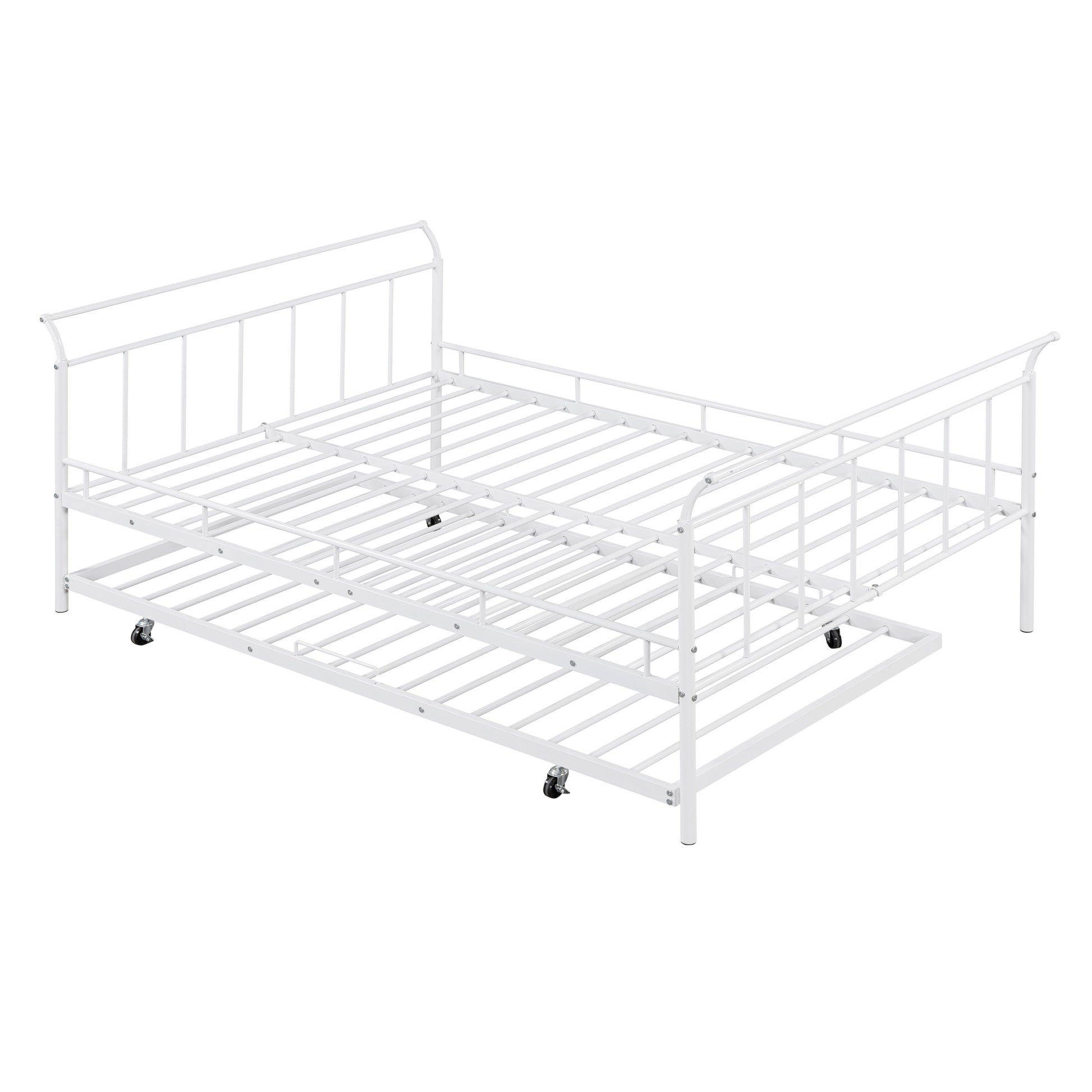 White Metal Full Day Bed With Trundle-3