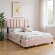 Pink Tufted Velvet Upholstered Queen Bed Frame With Trundle And Drawers-0