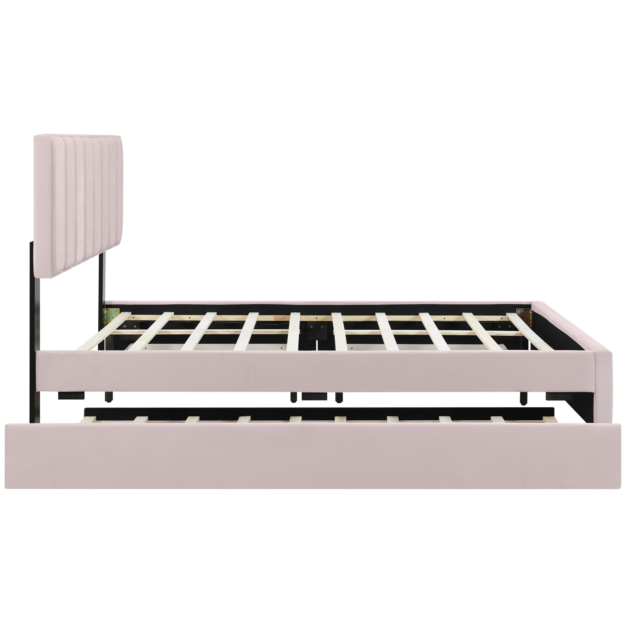Pink Tufted Velvet Upholstered Queen Bed Frame With Trundle And Drawers-4
