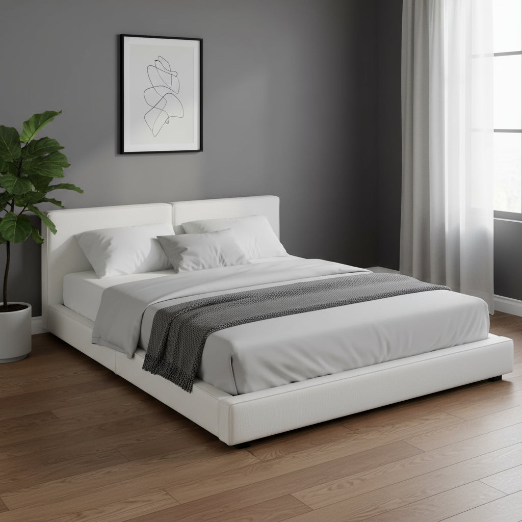 Beige Tufted Velvet Upholstered Queen Bed Frame-0