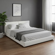 Beige Tufted Velvet Upholstered Queen Bed Frame-0