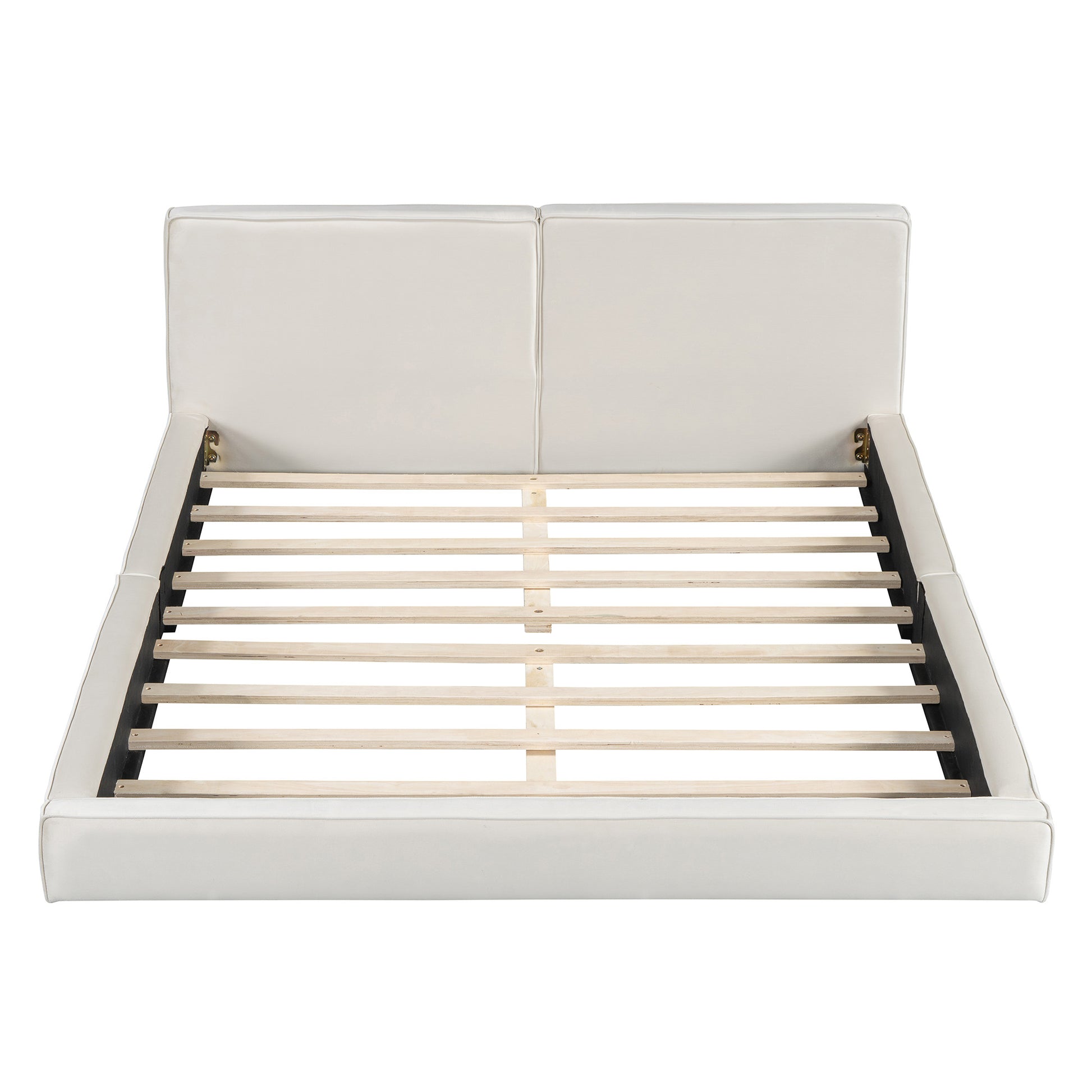 Beige Tufted Velvet Upholstered Queen Bed Frame-2
