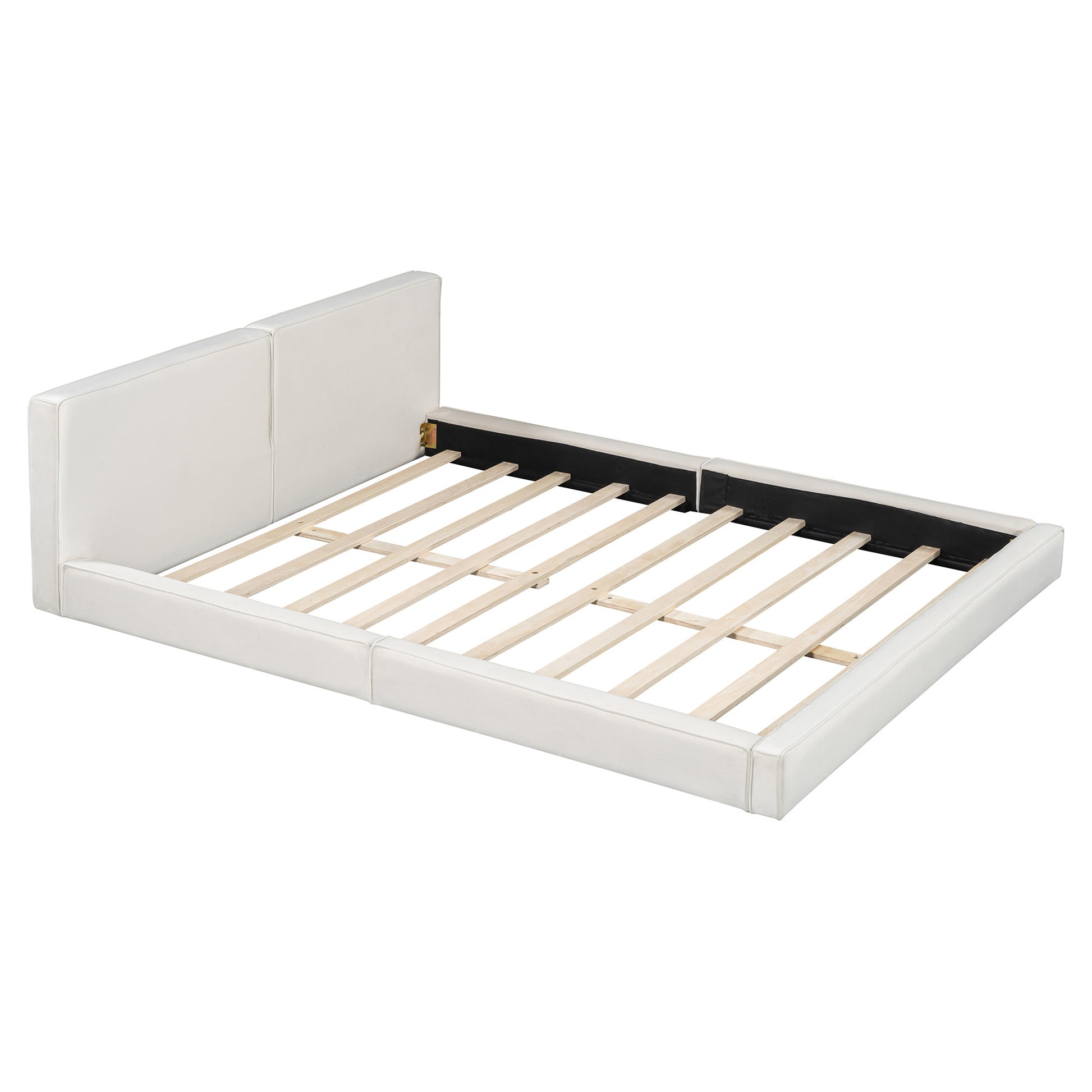 Beige Tufted Velvet Upholstered Queen Bed Frame-3