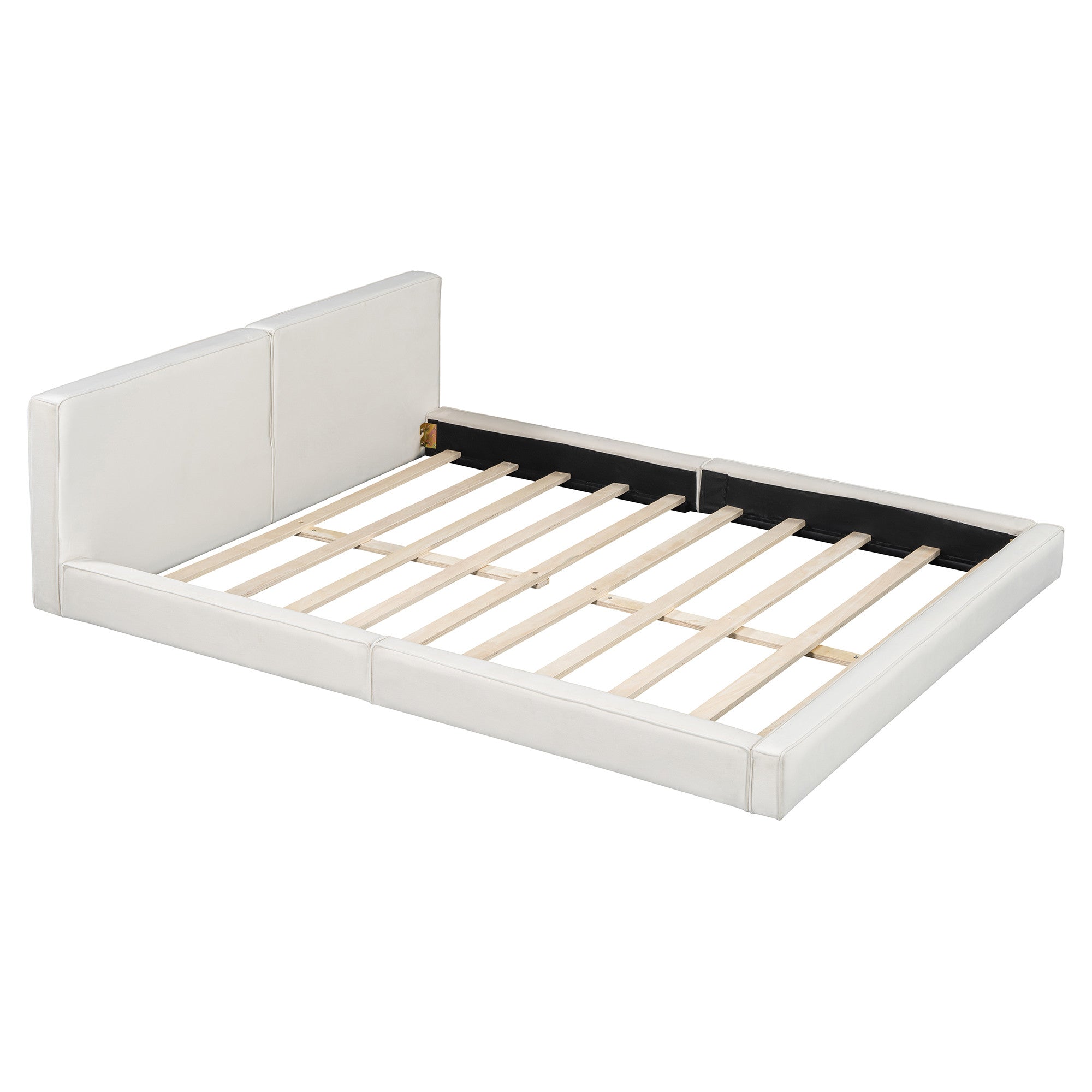 Beige Tufted Velvet Upholstered Queen Bed Frame-3