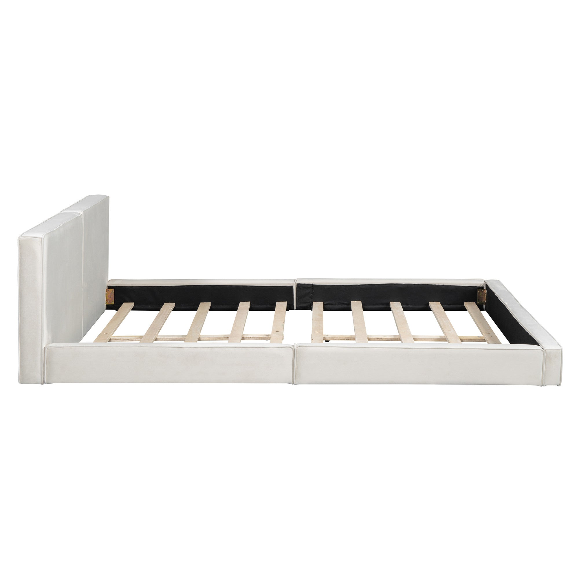 Beige Tufted Velvet Upholstered Queen Bed Frame-4