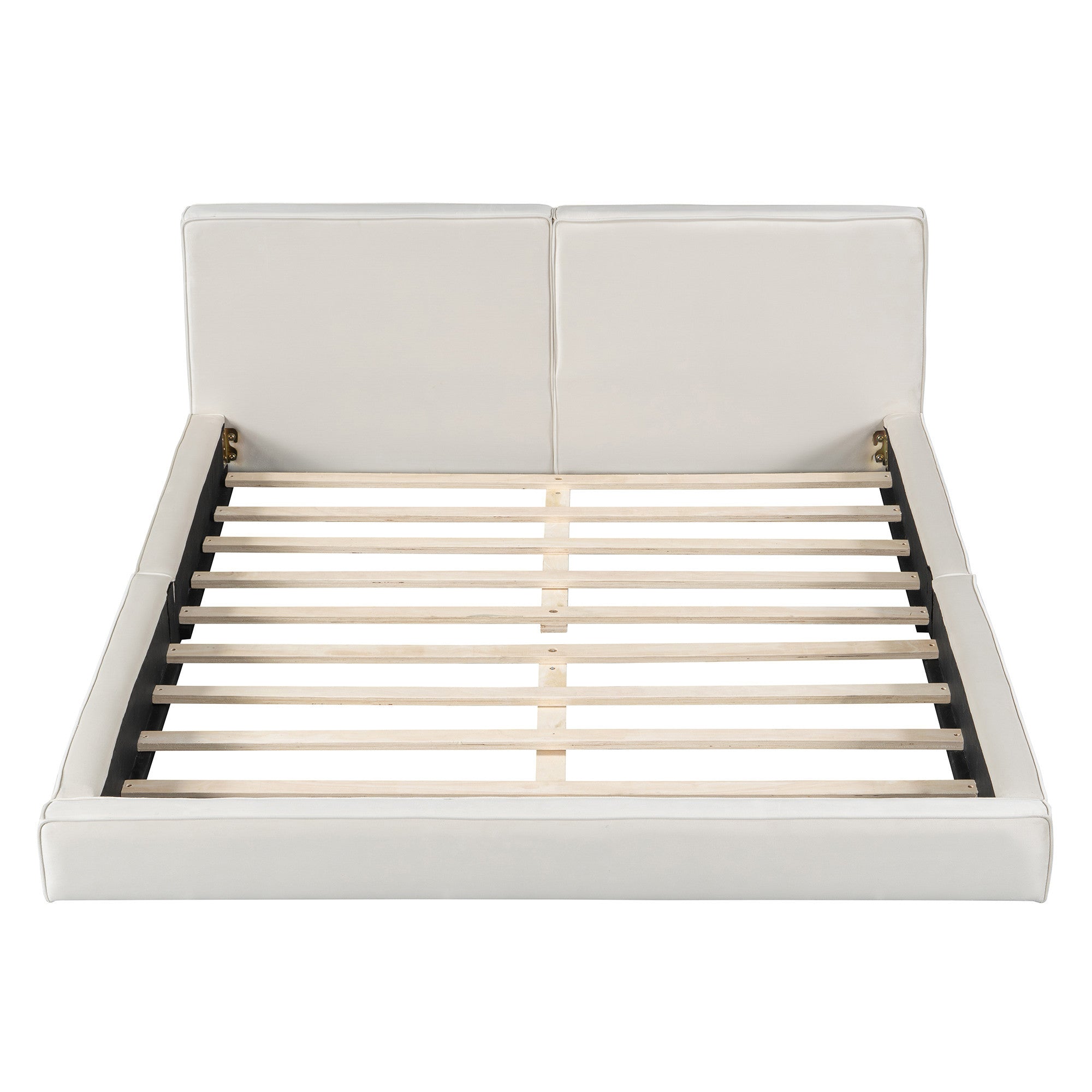 Beige Tufted Velvet Upholstered Queen Bed Frame-8