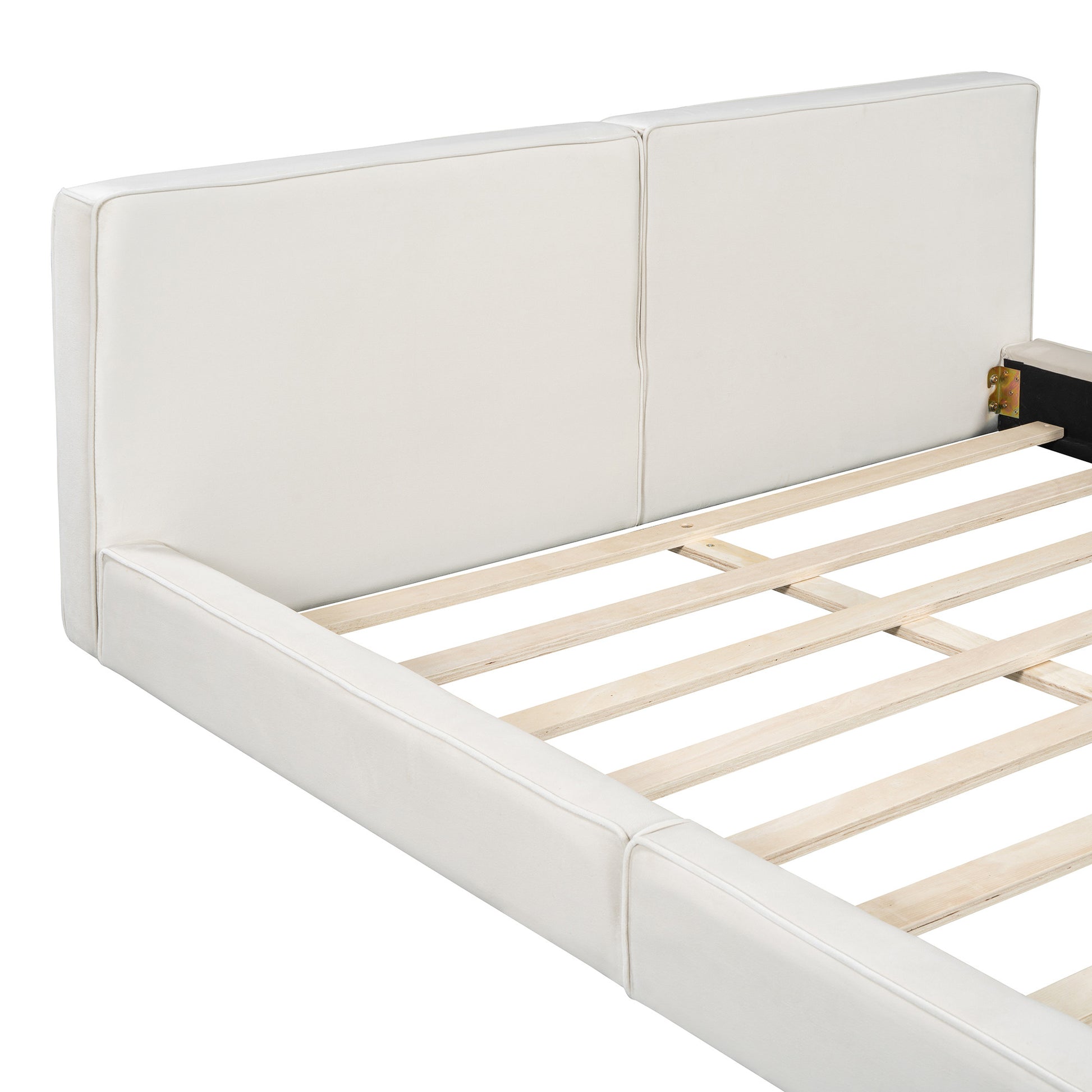 Beige Tufted Velvet Upholstered Queen Bed Frame-7