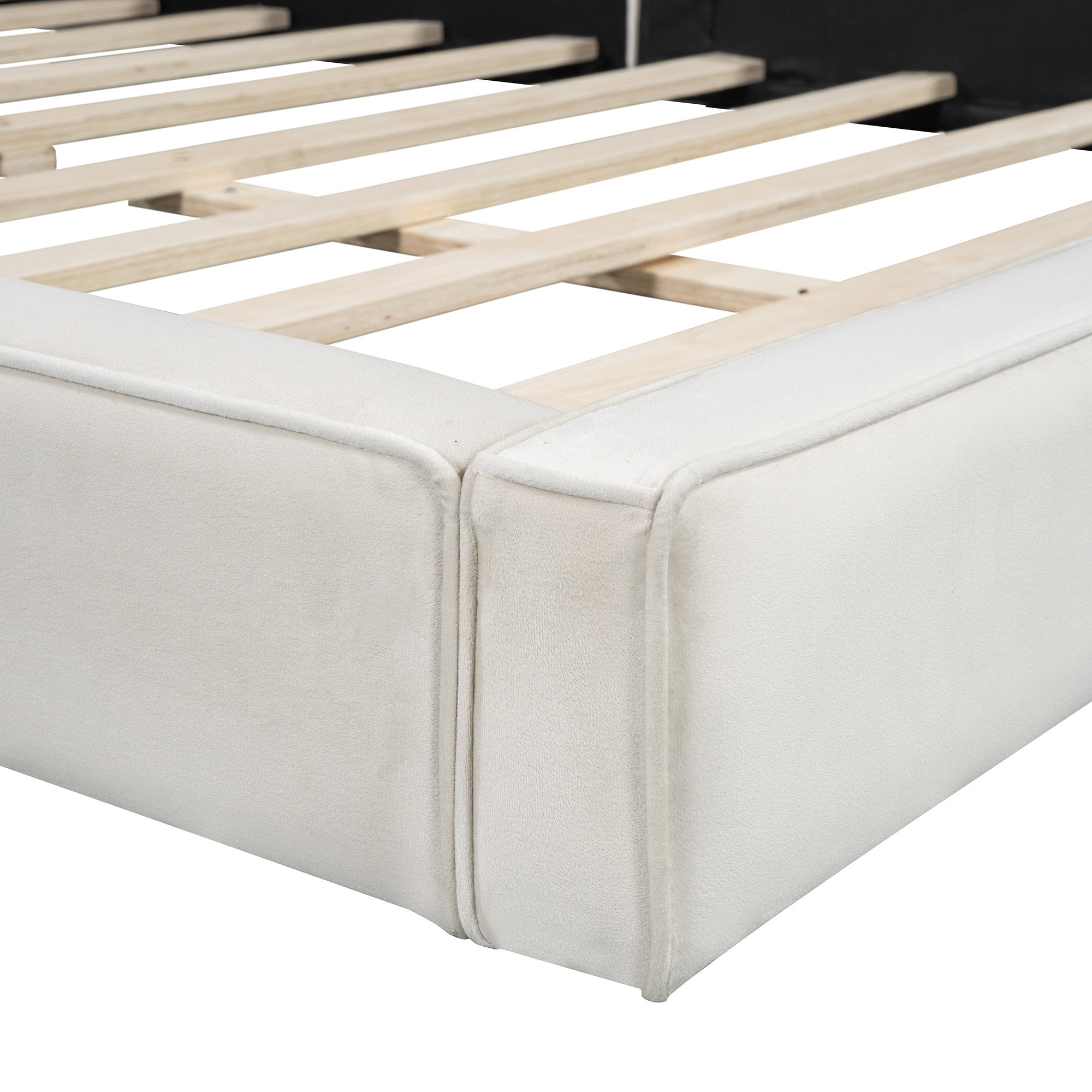 Beige Tufted Velvet Upholstered Queen Bed Frame-6