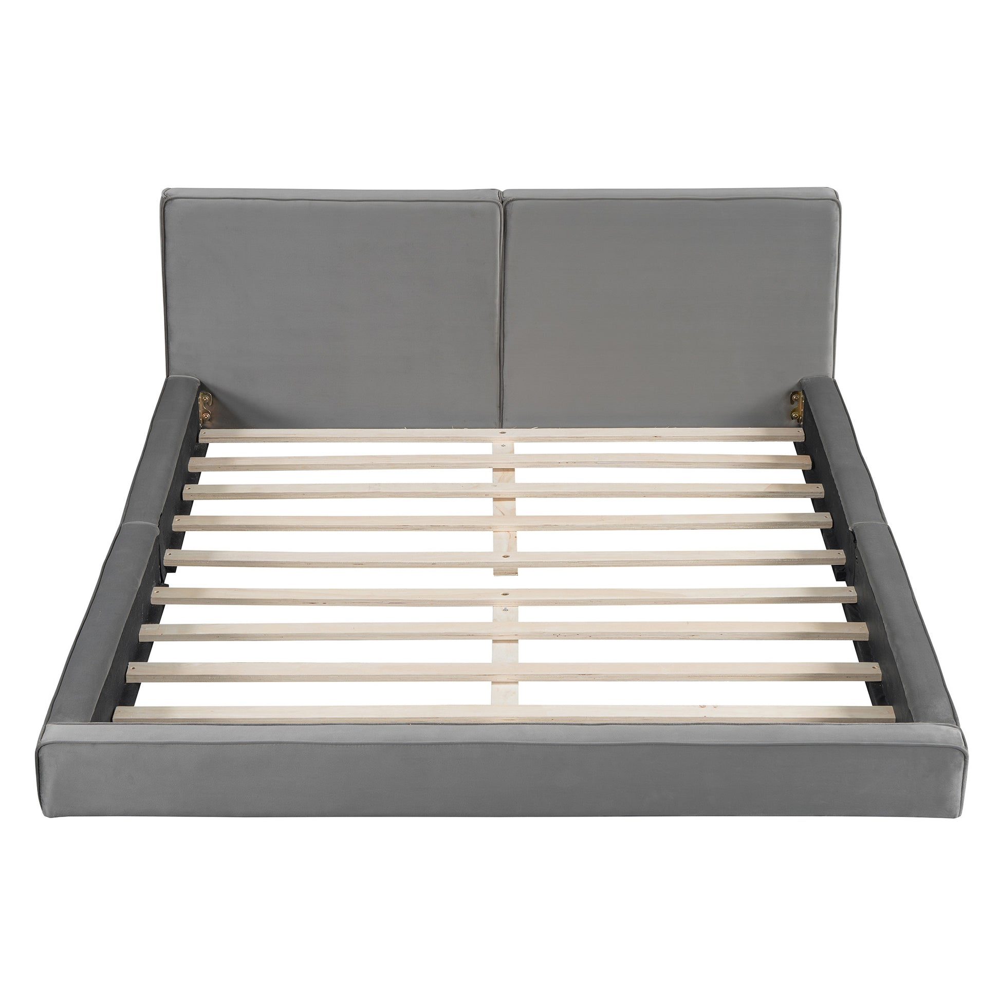 Gray Tufted Velvet Upholstered Queen Bed Frame-1
