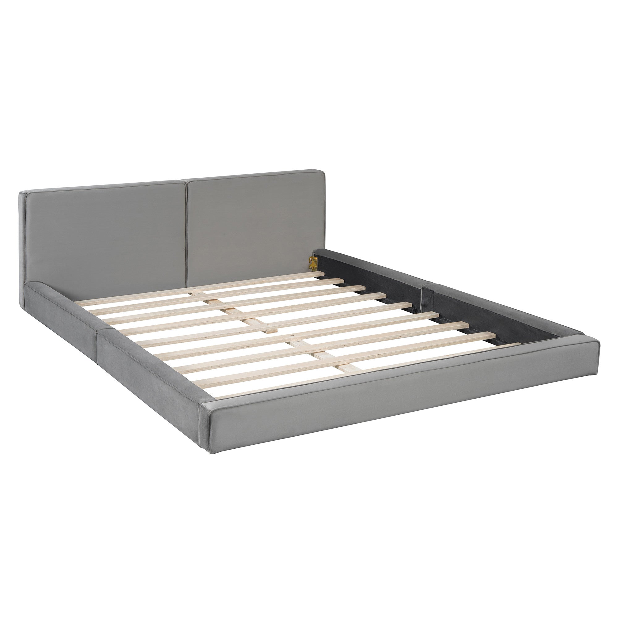 Gray Tufted Velvet Upholstered Queen Bed Frame-2