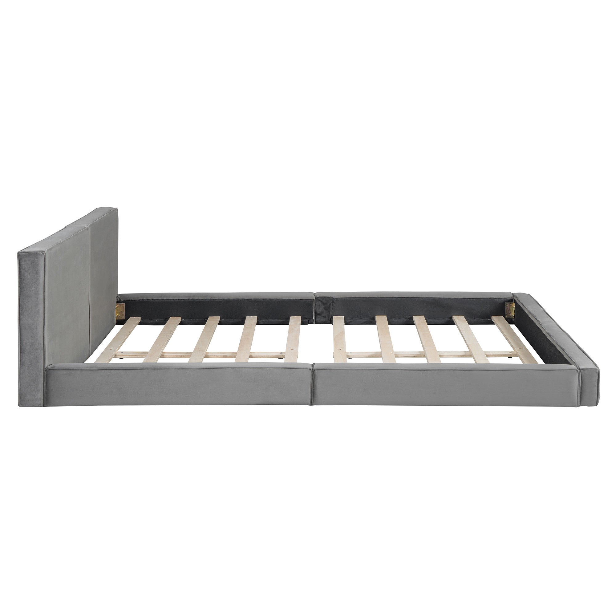Gray Tufted Velvet Upholstered Queen Bed Frame-3