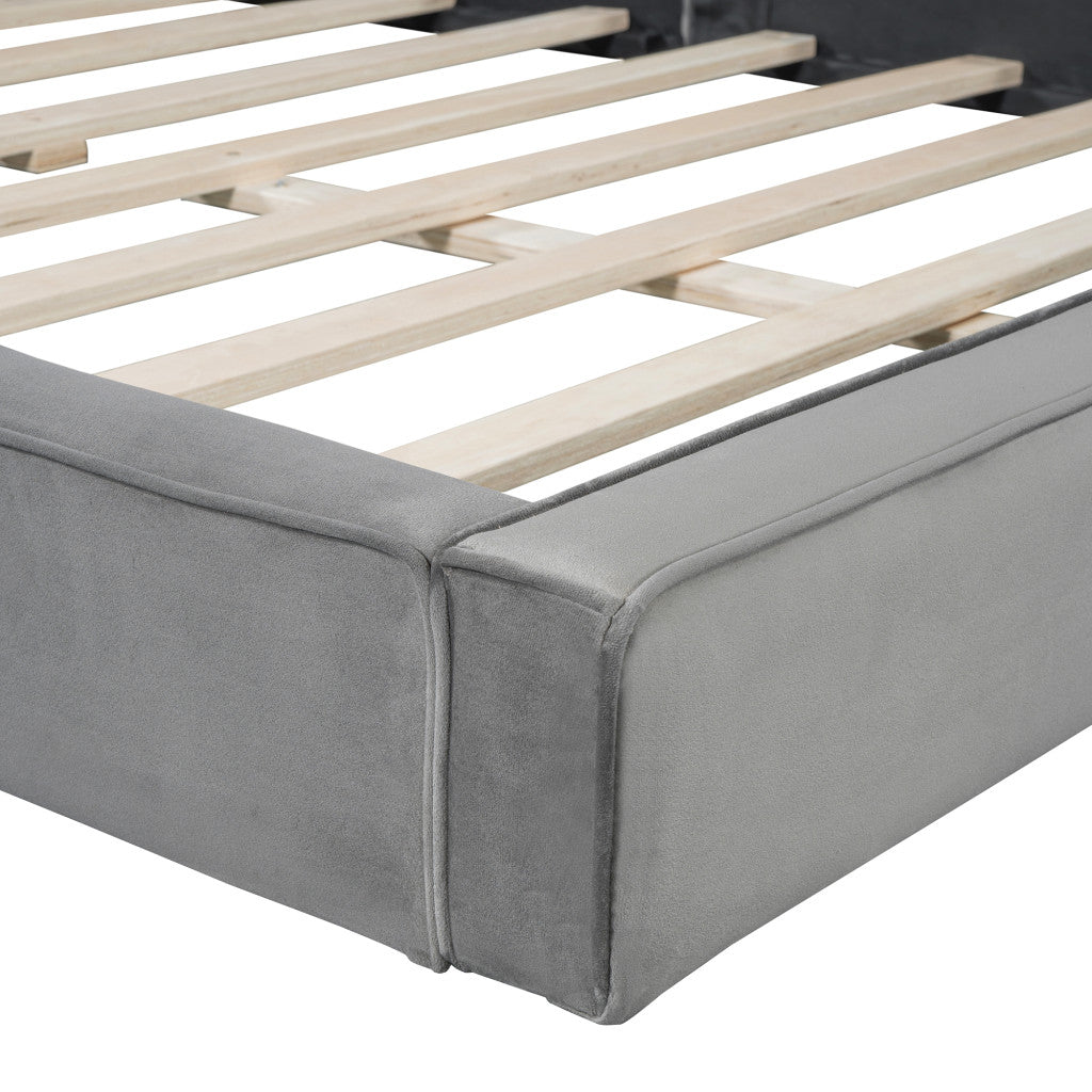 Gray Tufted Velvet Upholstered Queen Bed Frame-4