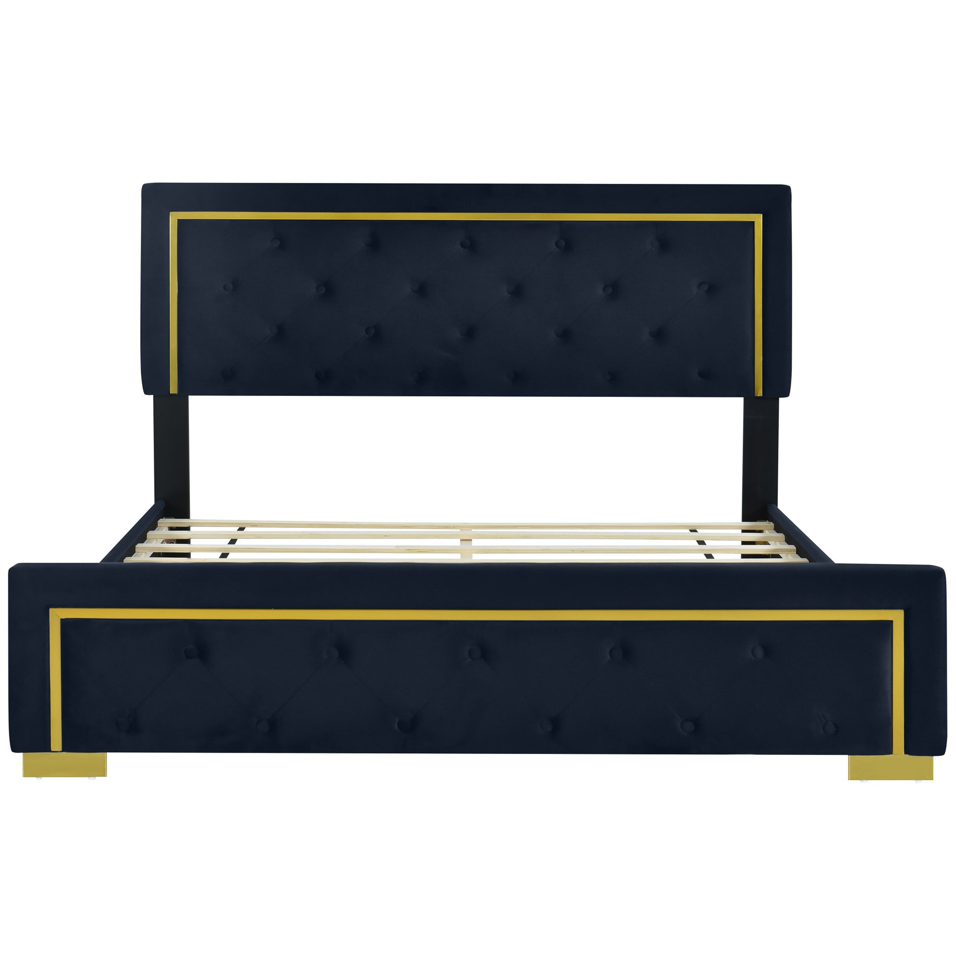 Black Tufted Velvet Upholstered Queen Bed Frame-7