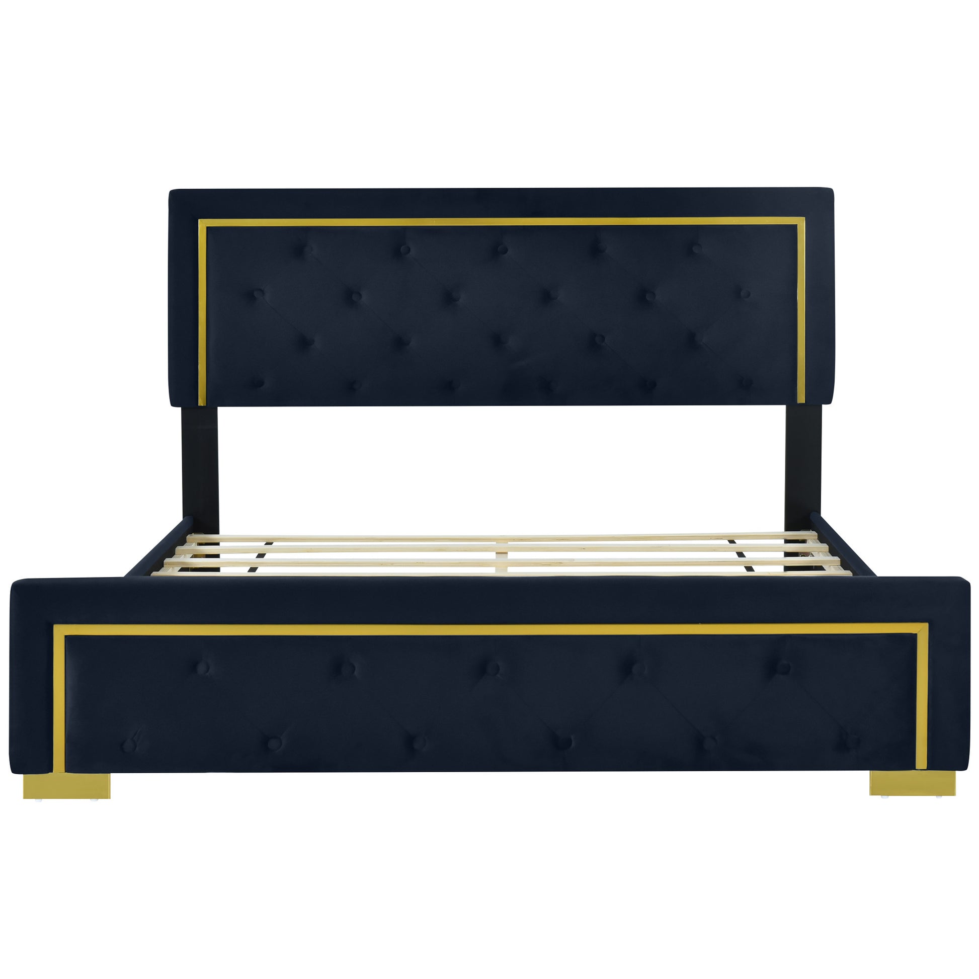 Black Tufted Velvet Upholstered Queen Bed Frame-1