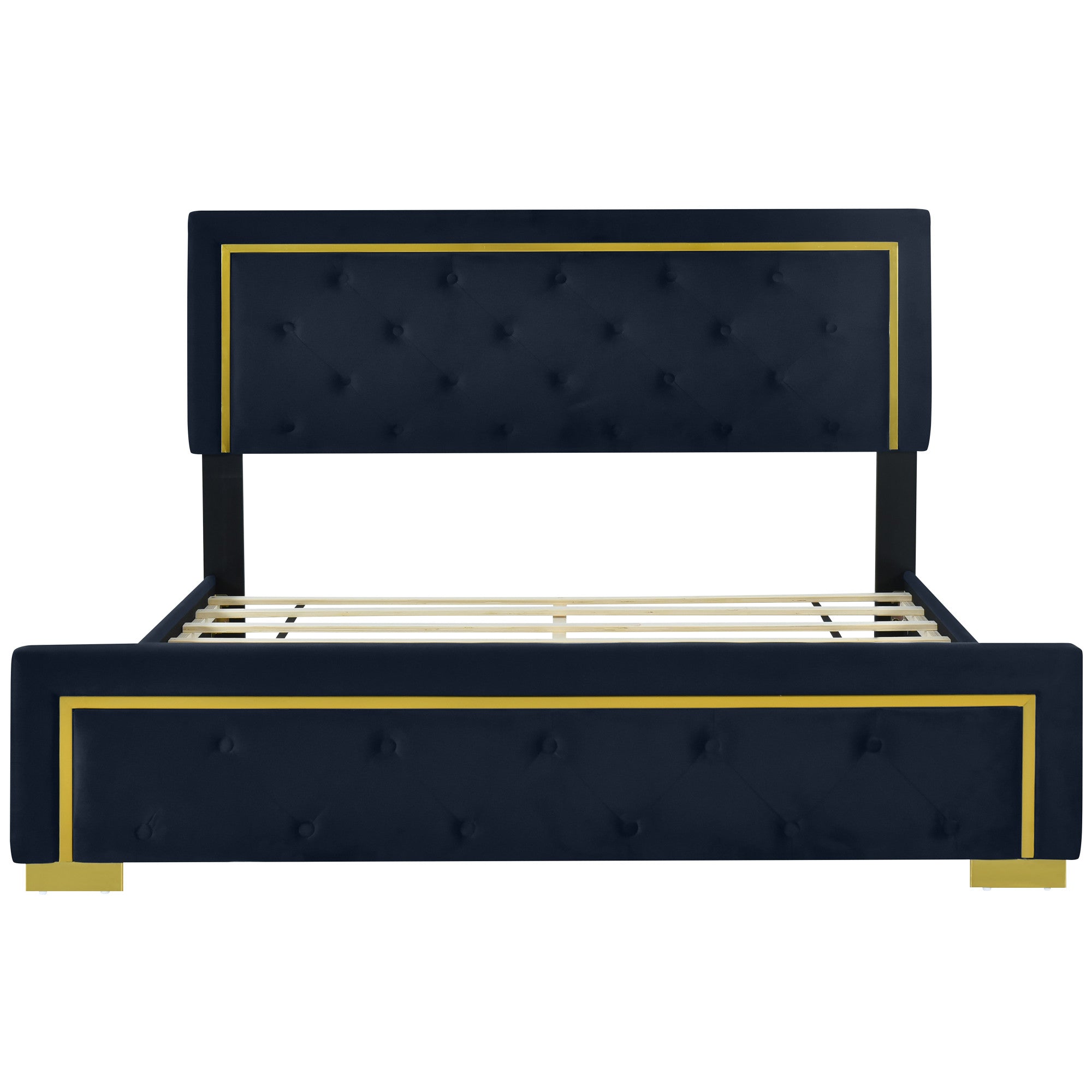 Black Tufted Velvet Upholstered Queen Bed Frame-1
