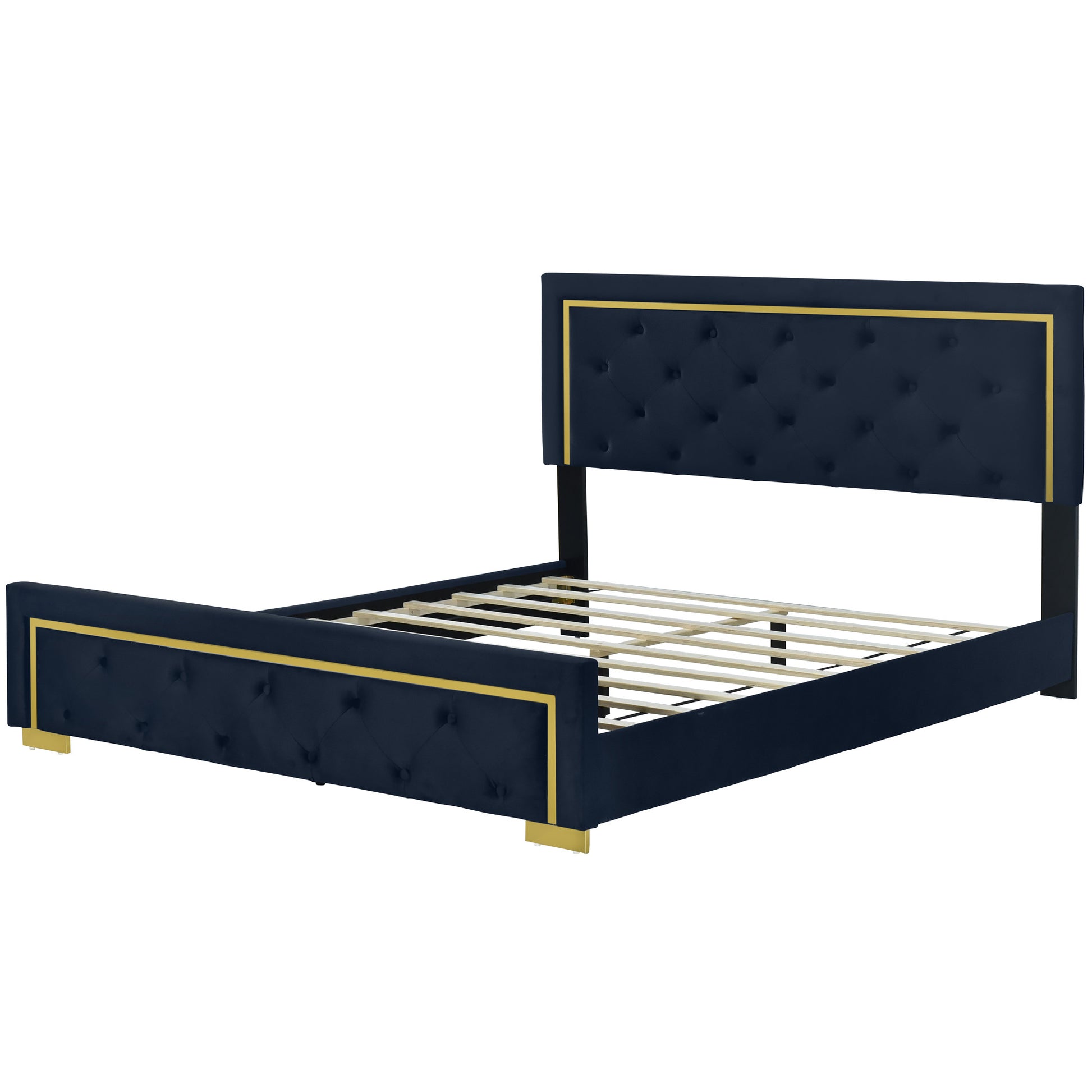 Black Tufted Velvet Upholstered Queen Bed Frame-2