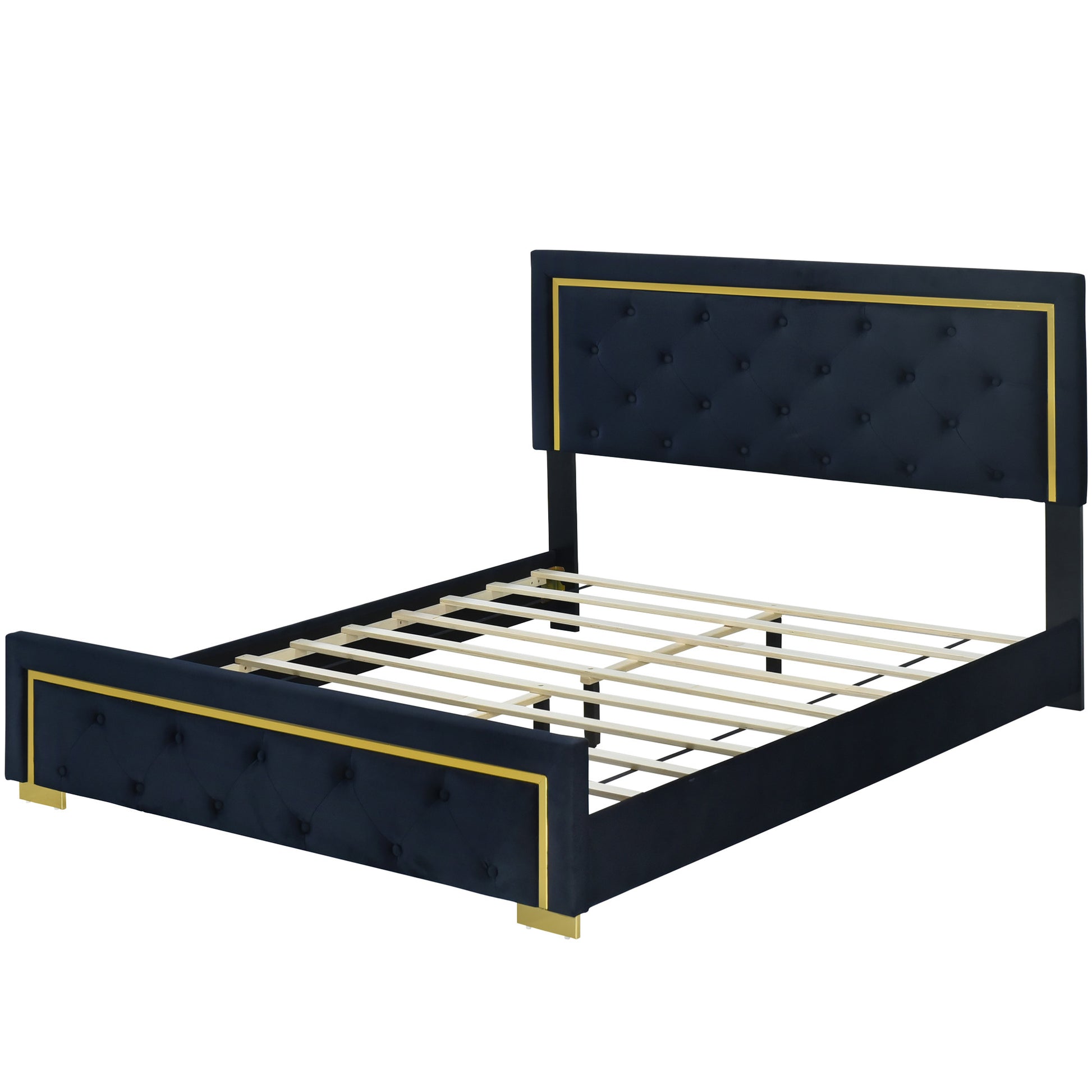 Black Tufted Velvet Upholstered Queen Bed Frame-3