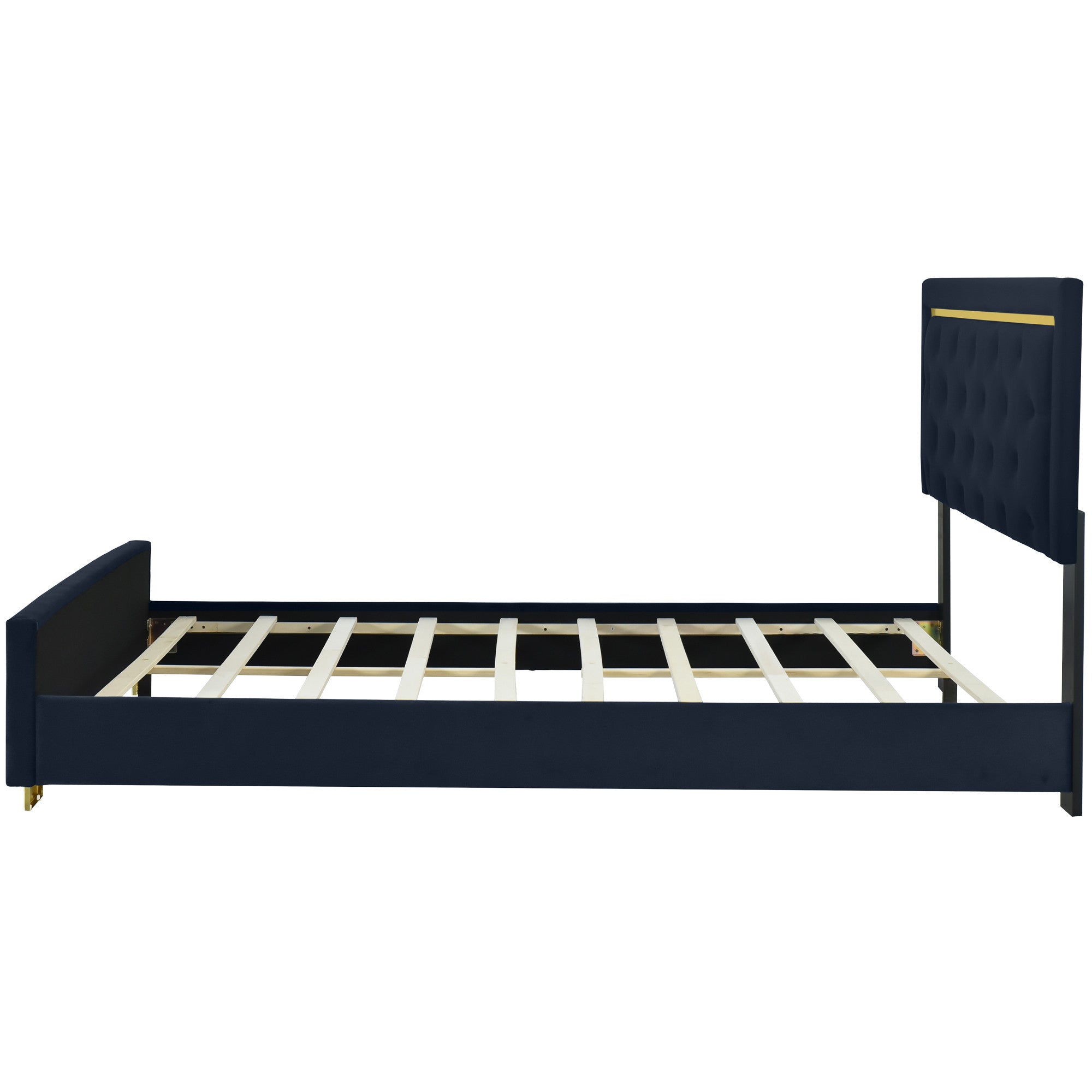 Black Tufted Velvet Upholstered Queen Bed Frame-4