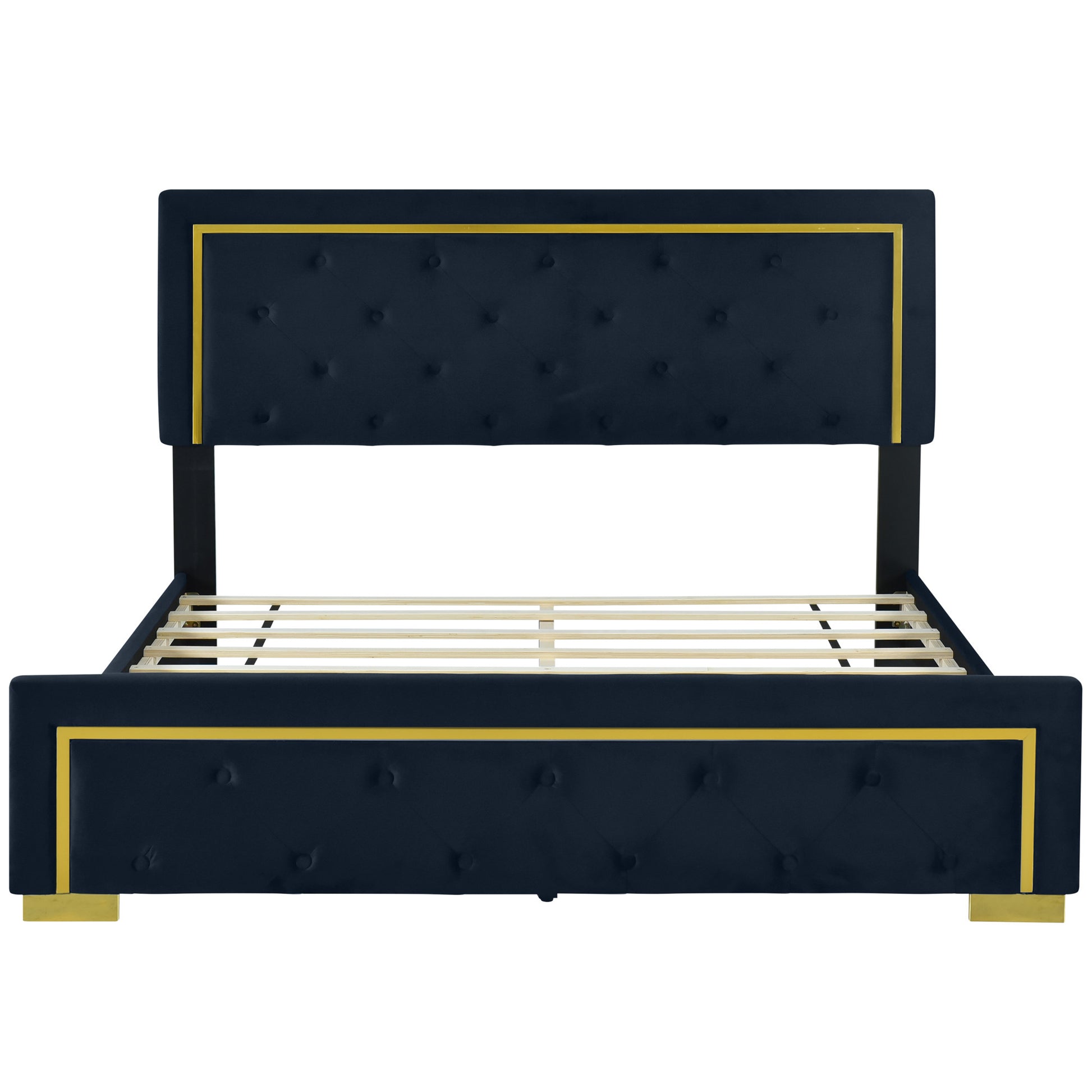 Black Tufted Velvet Upholstered Queen Bed Frame-5