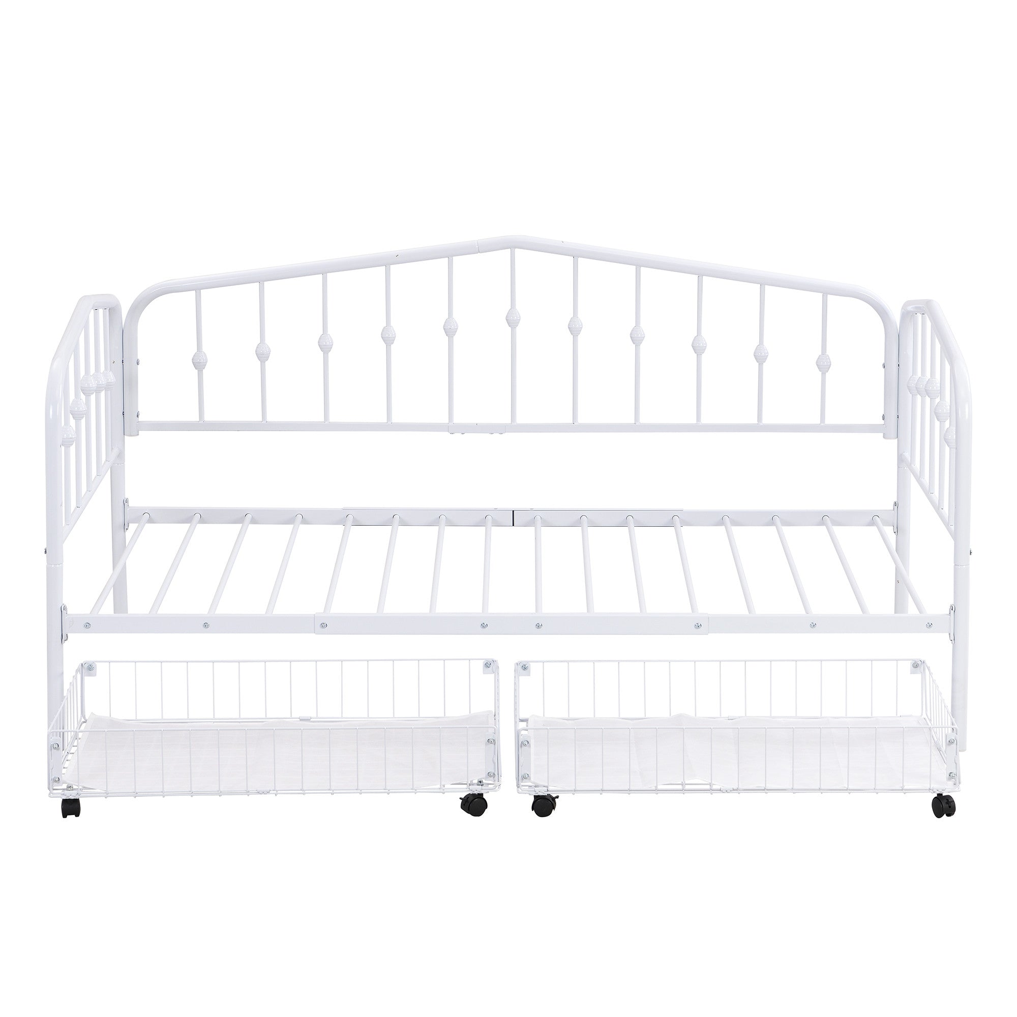 White Metal Twin Bed Frame With Drawers-1