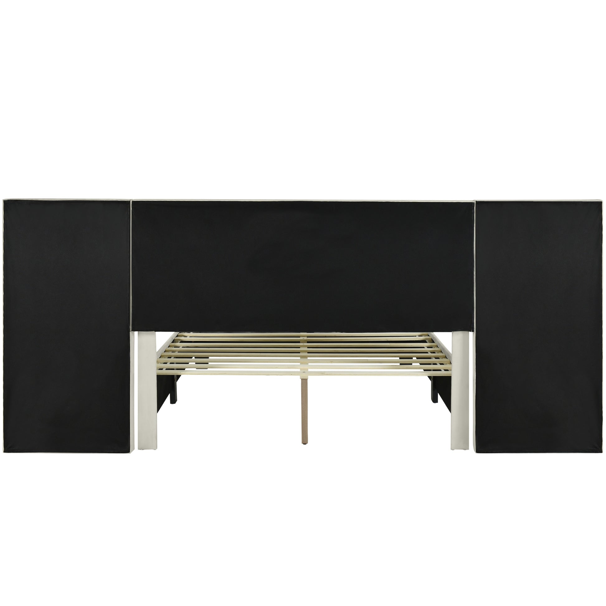 Beige Tufted Velvet Upholstered Queen Bed Frame-4