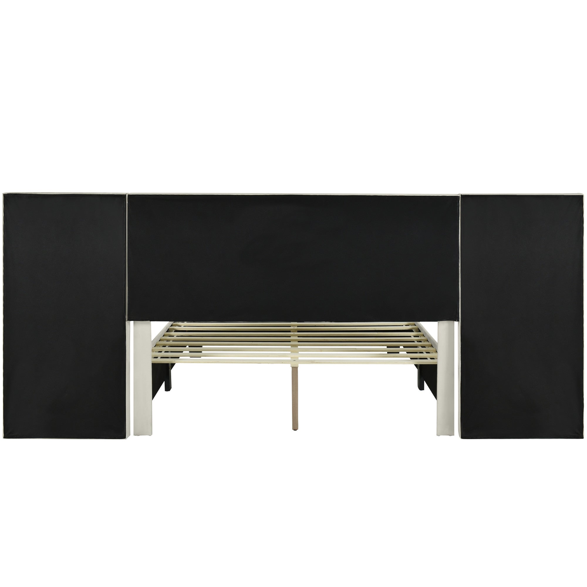 Beige Tufted Velvet Upholstered Queen Bed Frame-4
